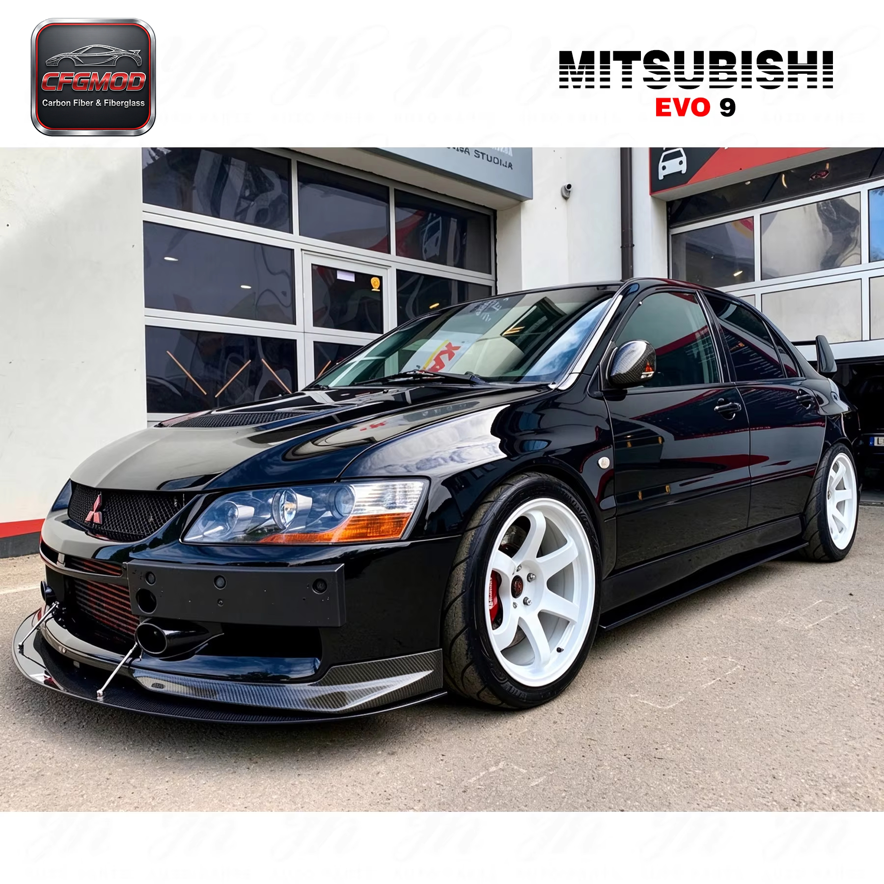 New Black Carbon Fiber Ralliart Front Lip for Mitsubishi Evolution EVO 9 Brand High Quality 100% Fitment — 5