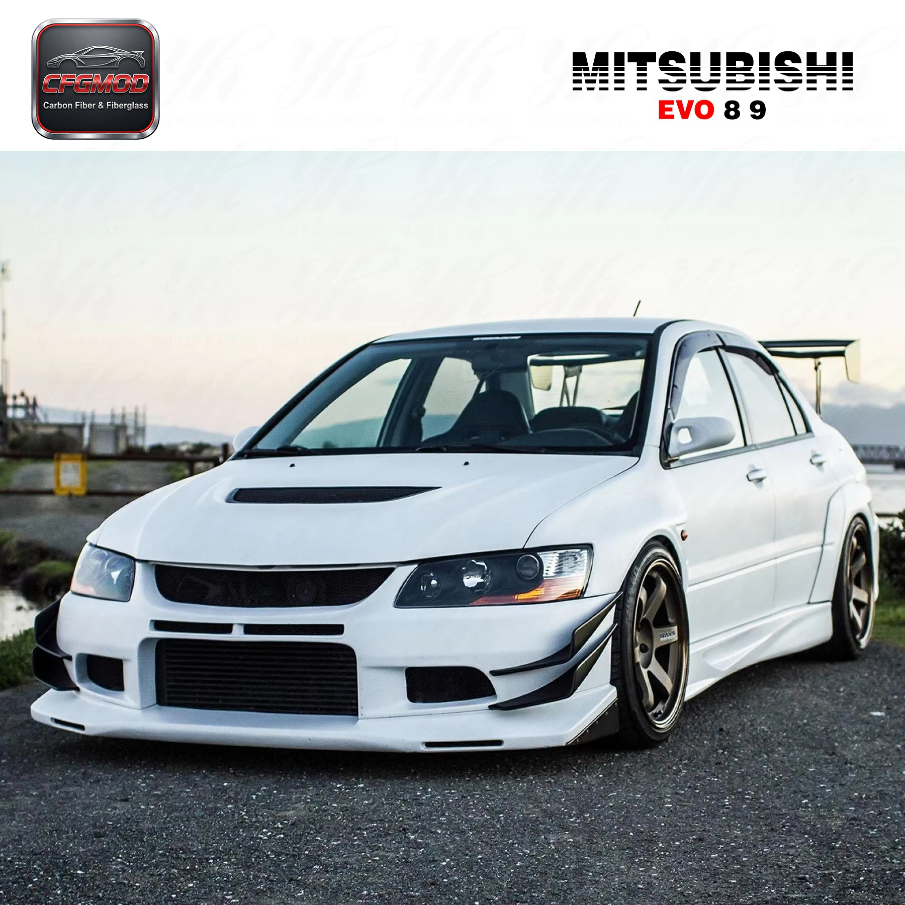 Carbon Fiber CF Body Kit for Evolution EVO 8/9 VC Cyber Front Bumper with Diffuser-Black — 3