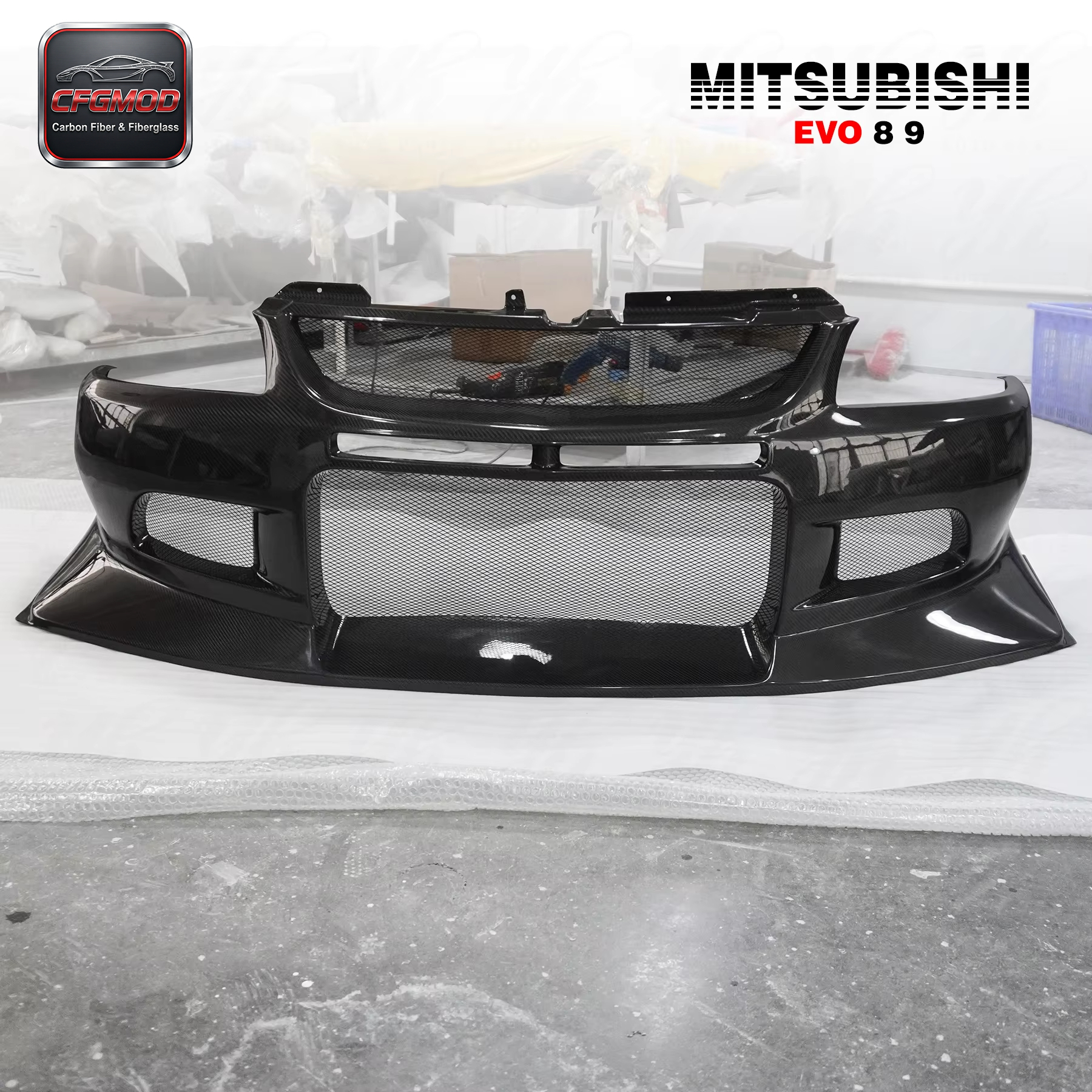 Carbon Fiber CF Body Kit for Evolution EVO 8/9 VC Cyber Front Bumper with Diffuser-Black — 6