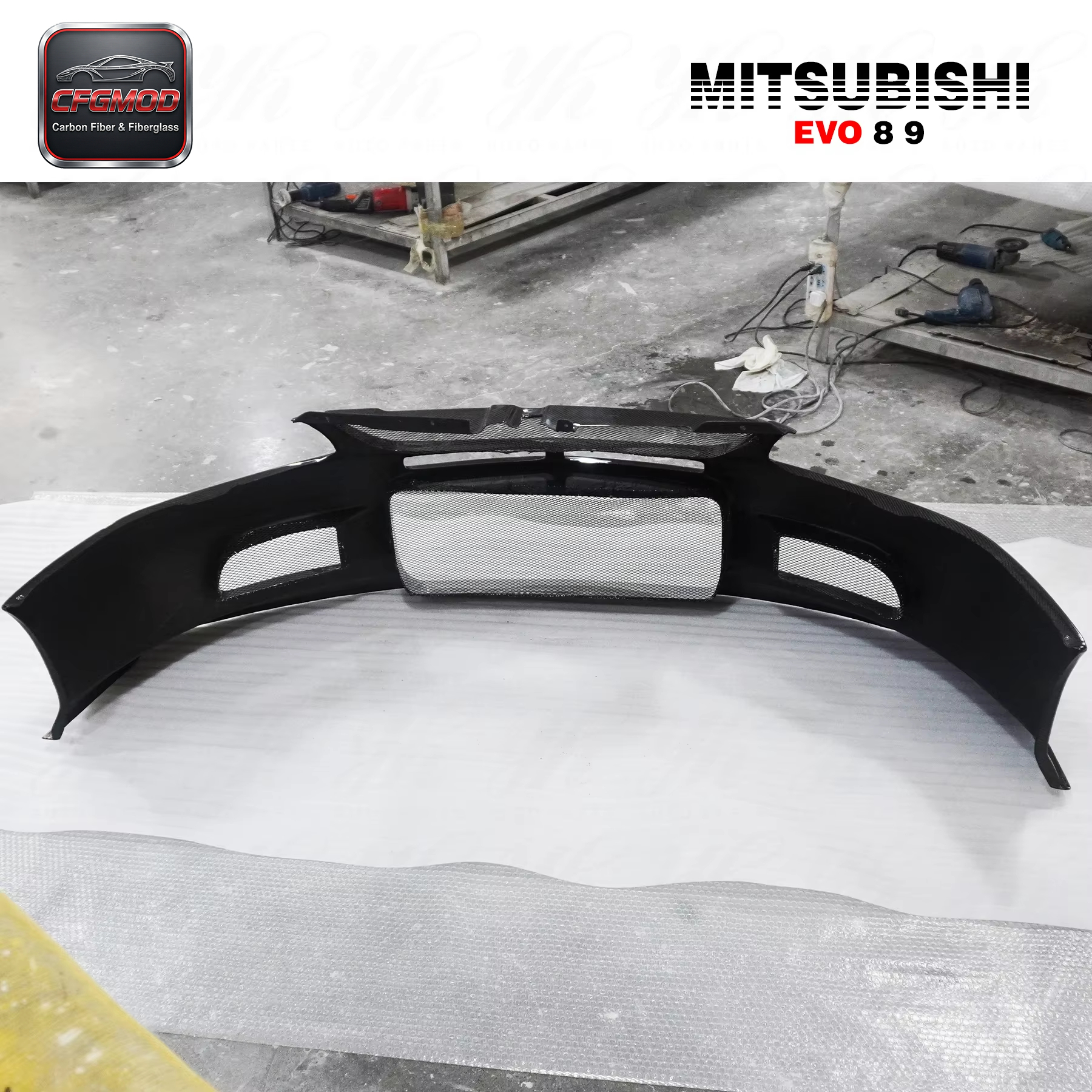 Carbon Fiber CF Body Kit for Evolution EVO 8/9 VC Cyber Front Bumper with Diffuser-Black — 7