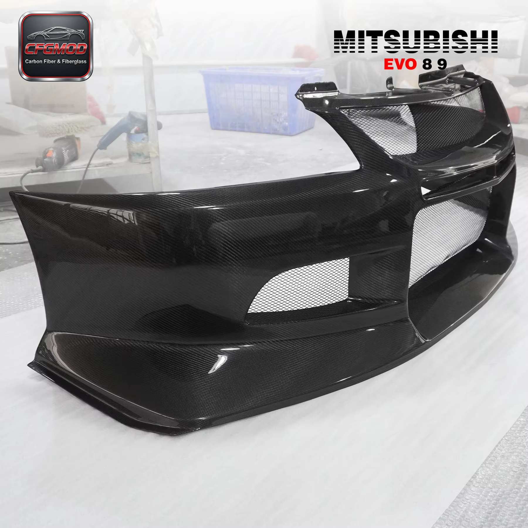Carbon Fiber CF Body Kit for Evolution EVO 8/9 VC Cyber Front Bumper with Diffuser-Black — 8
