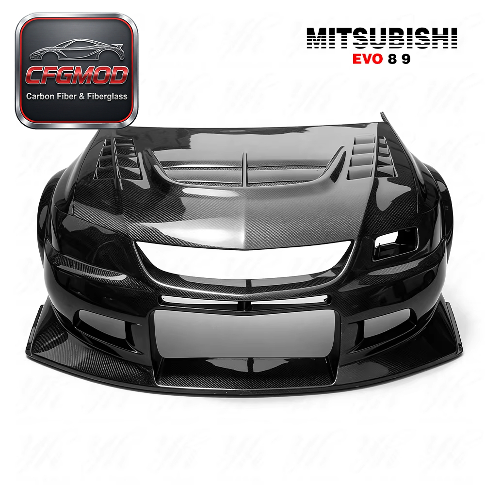 Combined Front Kits Bumper/Fenders Wing with Hood Bonnet for Carbon Fiber Evolution Evo 8 9 VC Black — 1