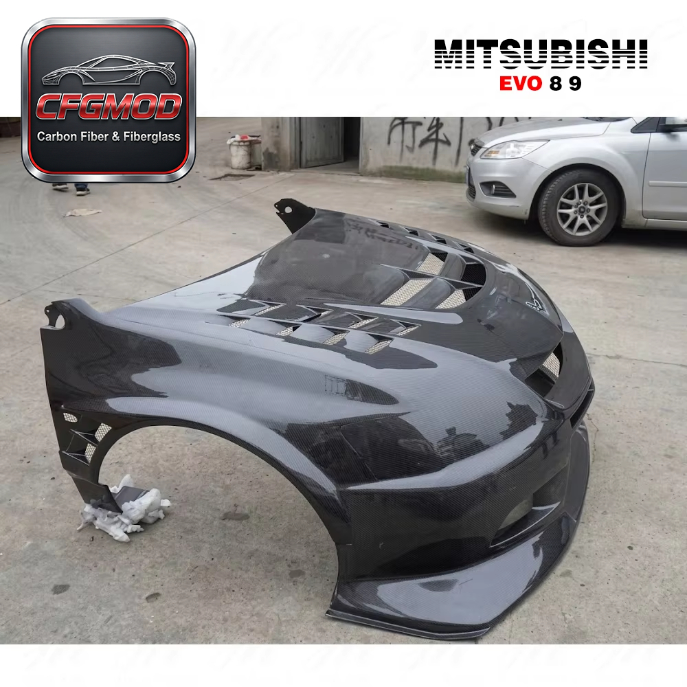 Combined Front Kits Bumper/Fenders Wing with Hood Bonnet for Carbon Fiber Evolution Evo 8 9 VC Black — 7