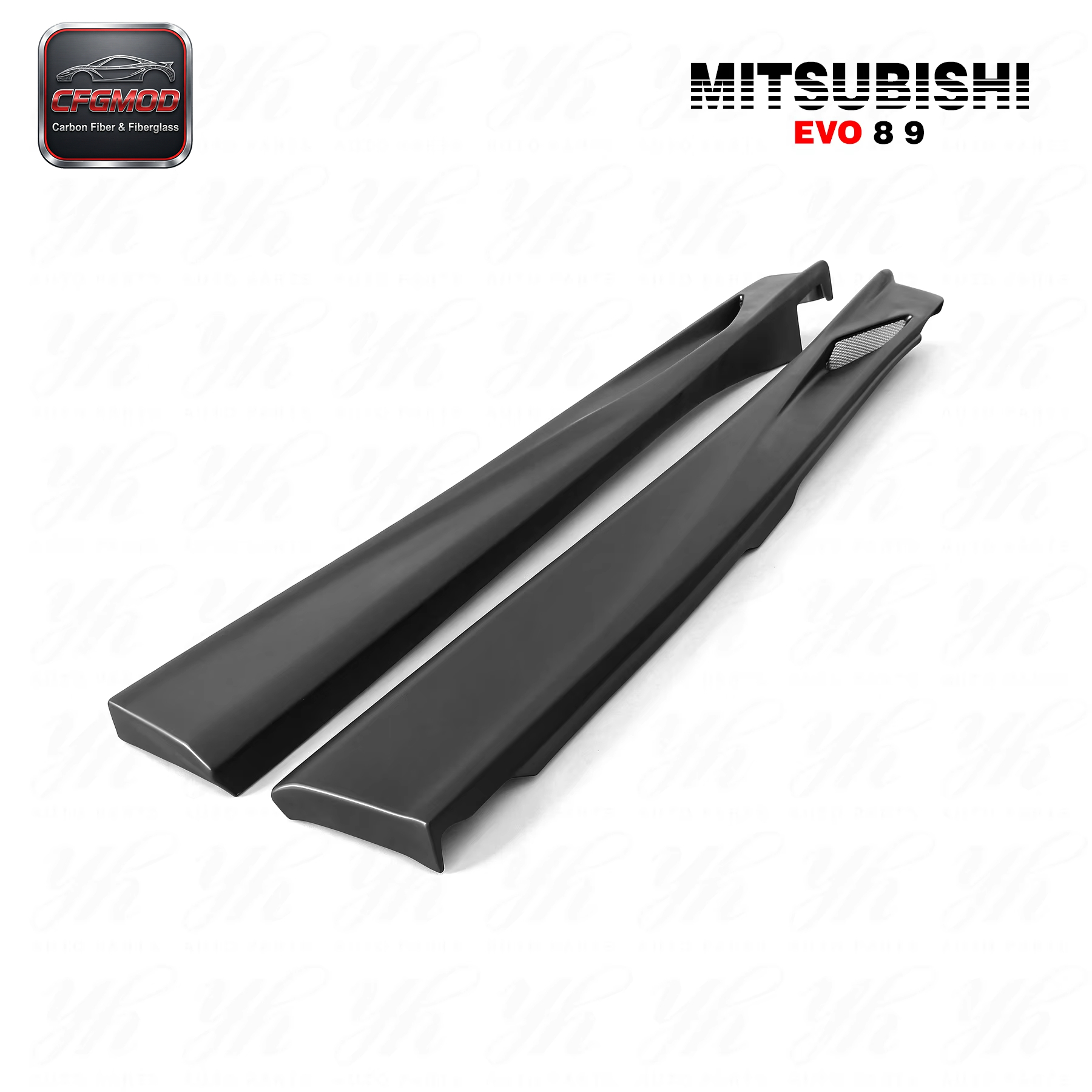 Glass Fiber Cyber Side Skirts for Mitsubishi FRP Evolution EVO 8 9 (2001-2010) Black — 1