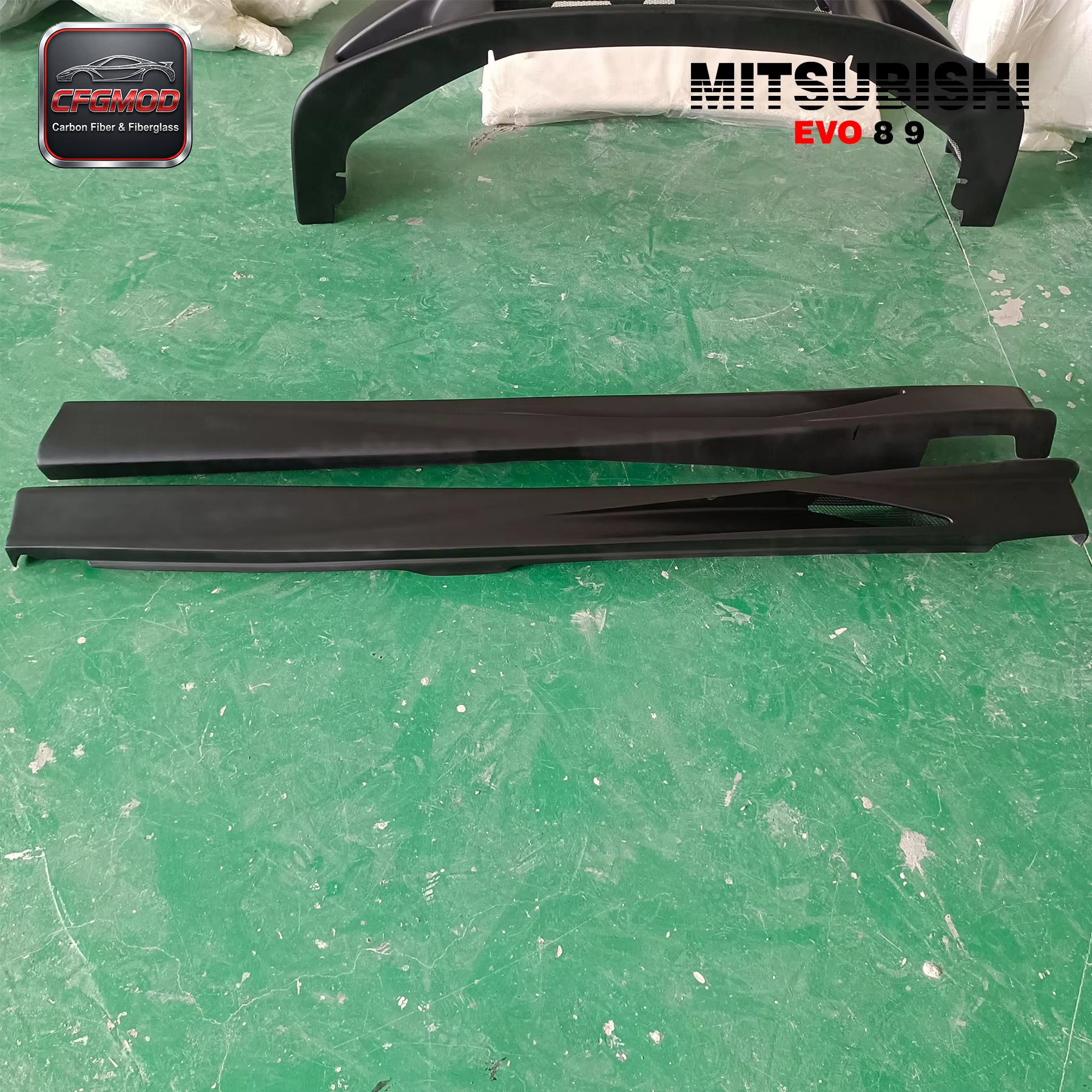 Glass Fiber Cyber Side Skirts for Mitsubishi FRP Evolution EVO 8 9 (2001-2010) Black — 6