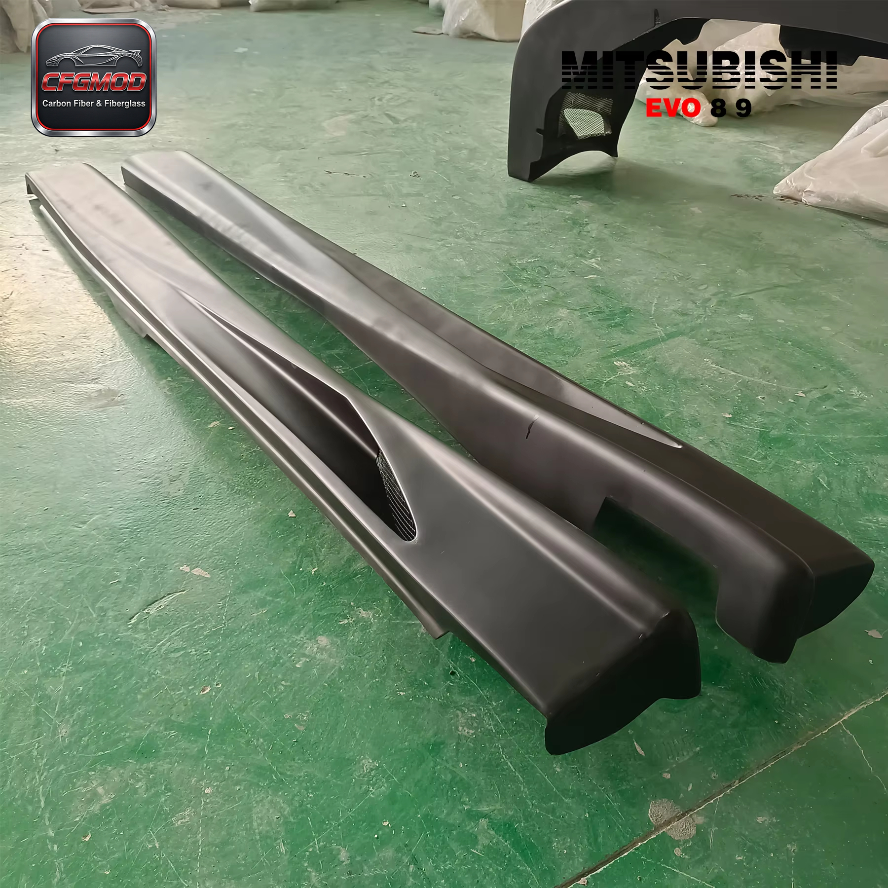 Glass Fiber Cyber Side Skirts for Mitsubishi FRP Evolution EVO 8 9 (2001-2010) Black — 9