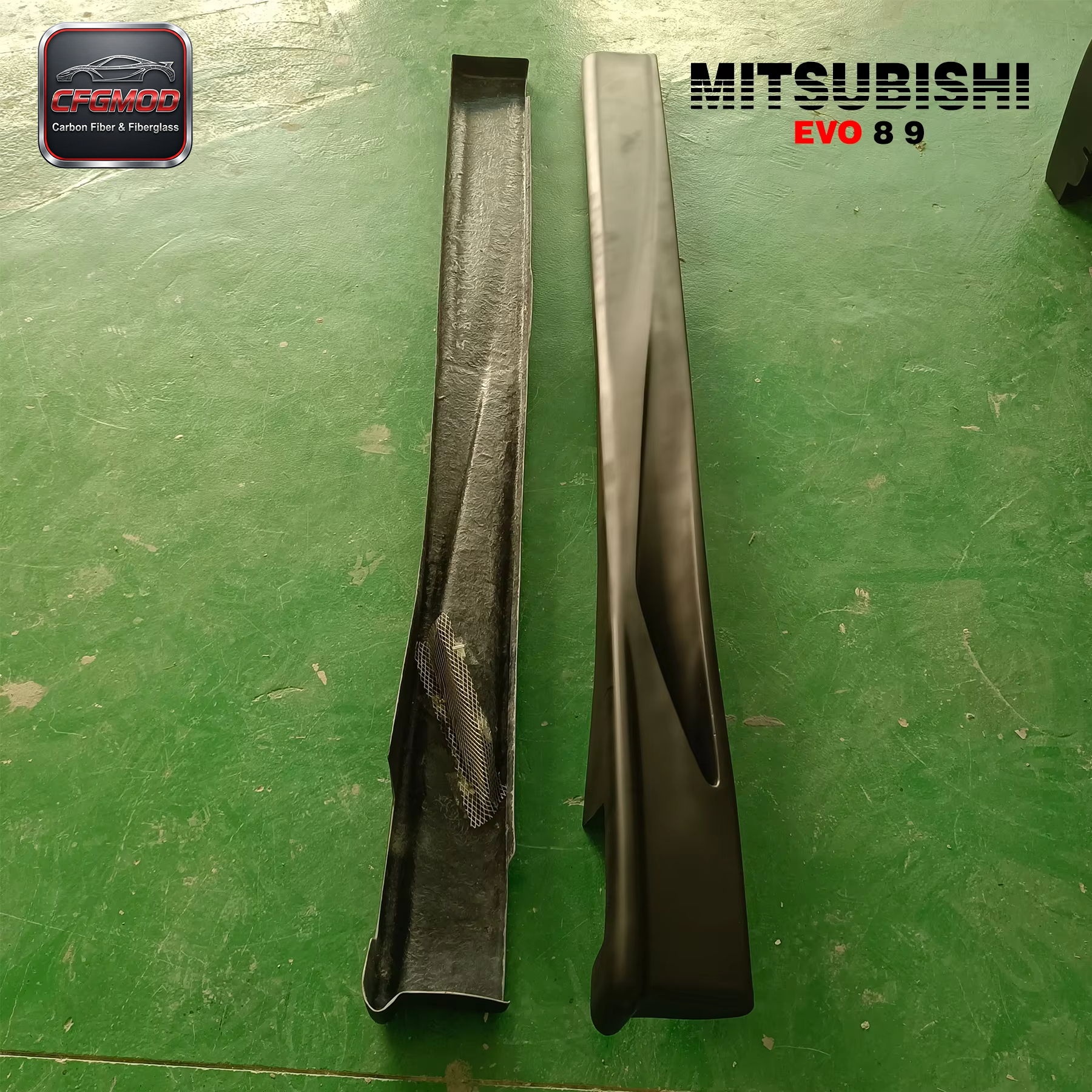 Glass Fiber Cyber Side Skirts for Mitsubishi FRP Evolution EVO 8 9 (2001-2010) Black — 10