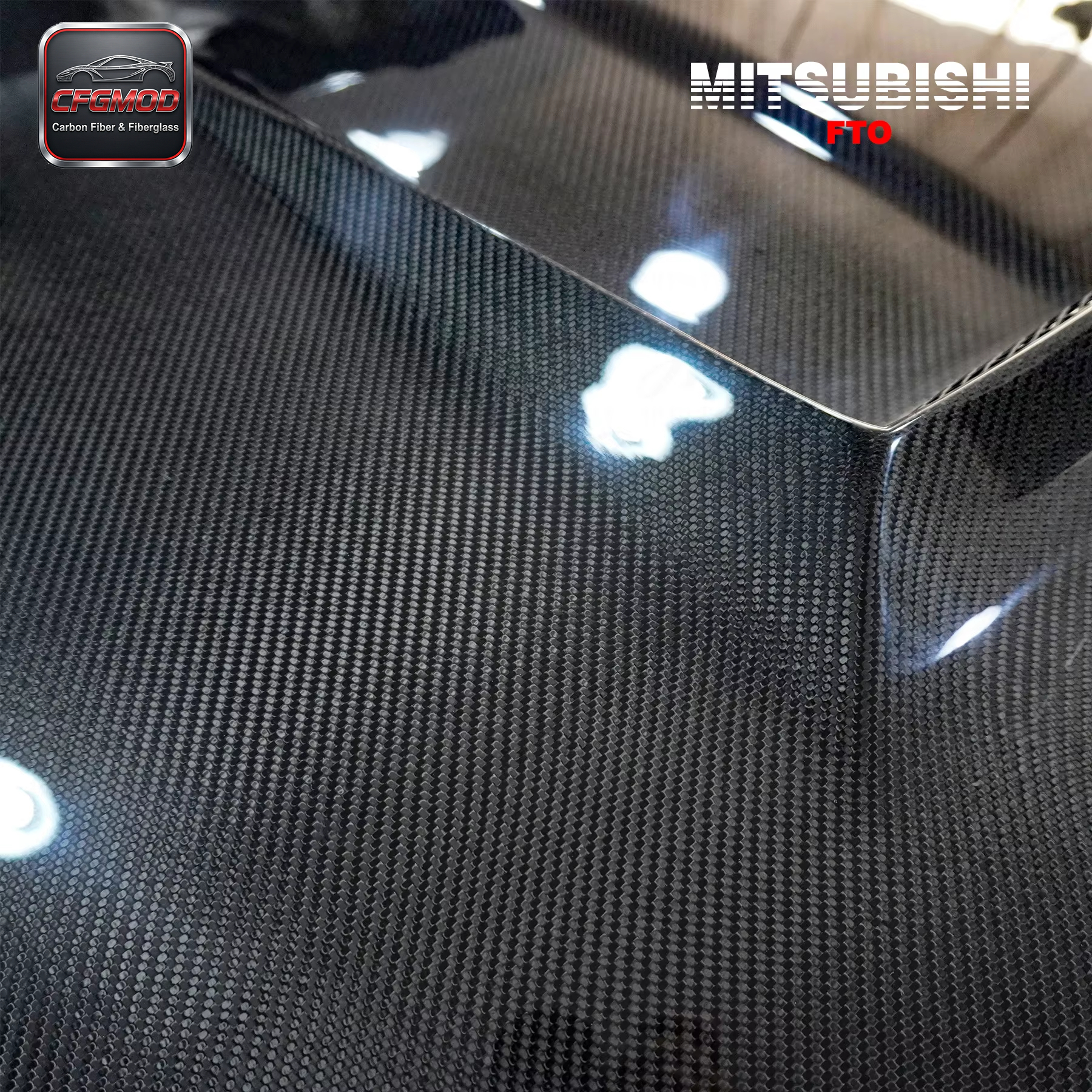 New 1995-2000 Mitsubishi FTO Hood Bonnet Carbon Fiber with High Gloss Finish and Original Fitment — 3