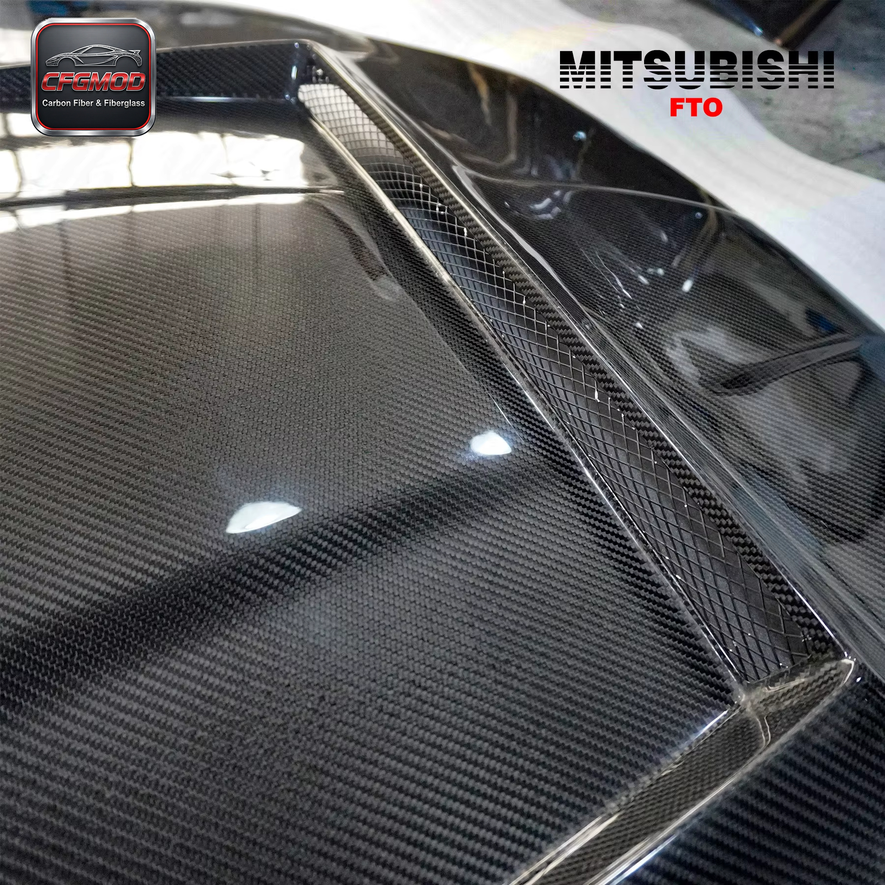 New 1995-2000 Mitsubishi FTO Hood Bonnet Carbon Fiber with High Gloss Finish and Original Fitment — 4