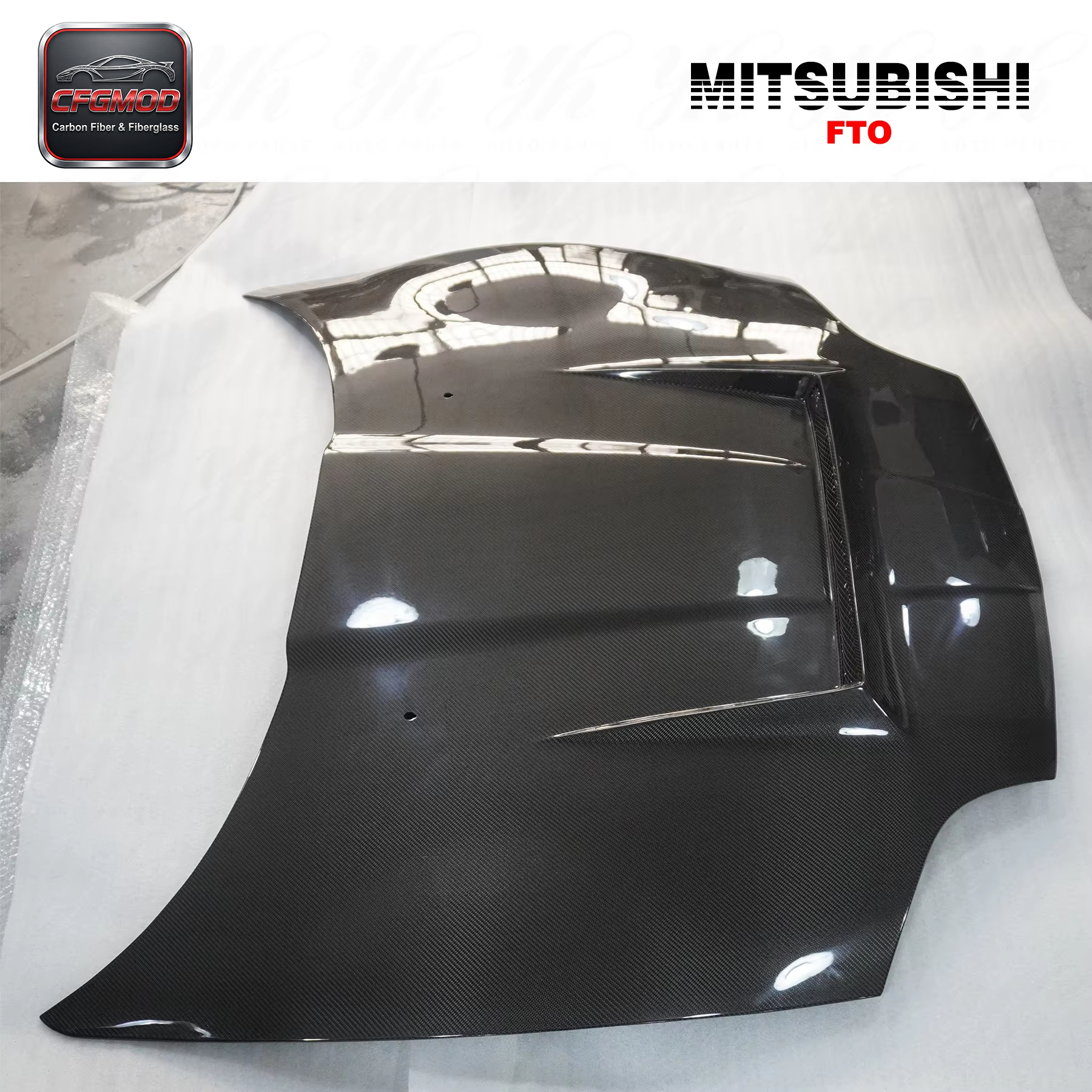 New 1995-2000 Mitsubishi FTO Hood Bonnet Carbon Fiber with High Gloss Finish and Original Fitment — 8