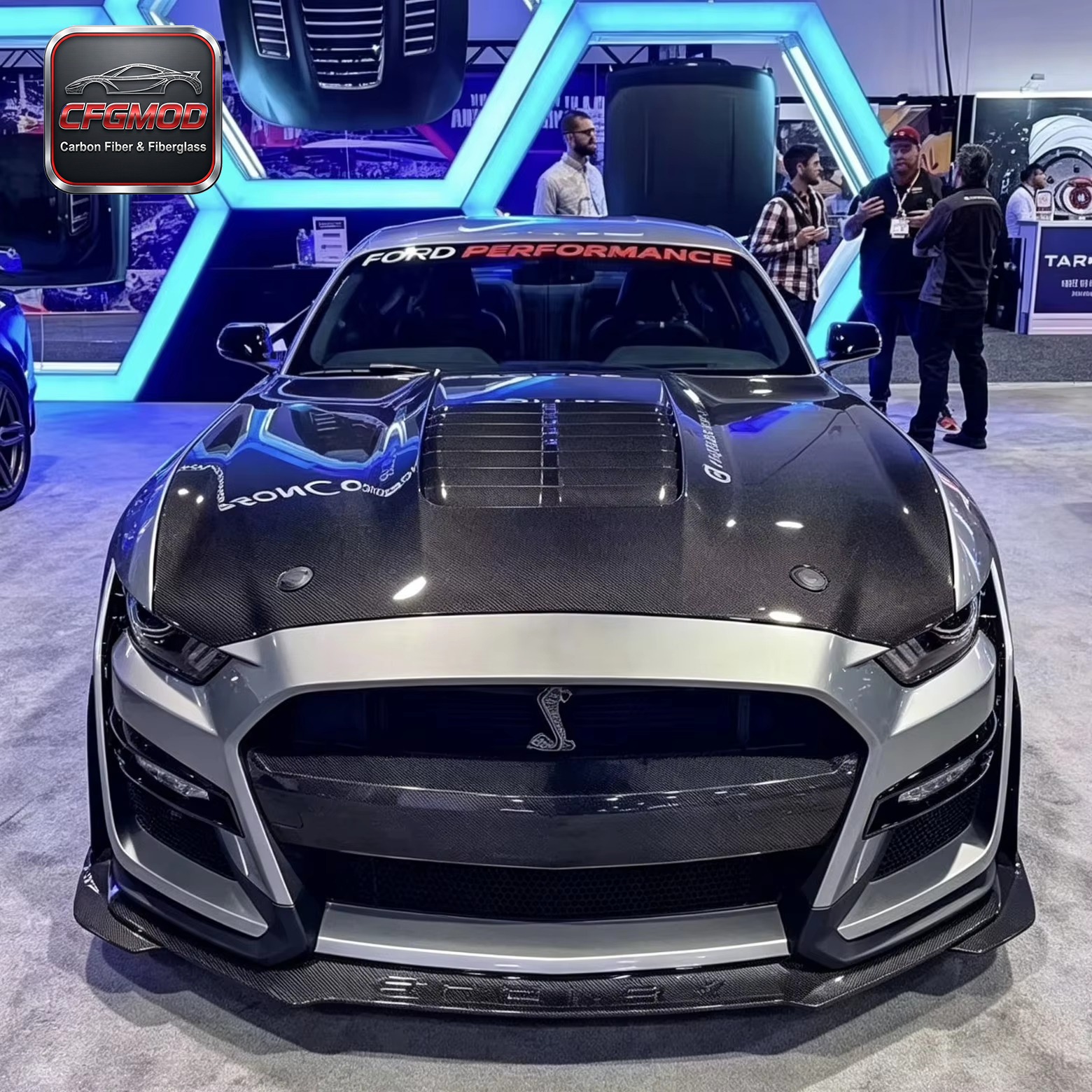 GT500 Style Semi-Carbon Fiber Front Bumper Assembly Kit for 2015-2022 Ford Mustang Tuning Parts — 2