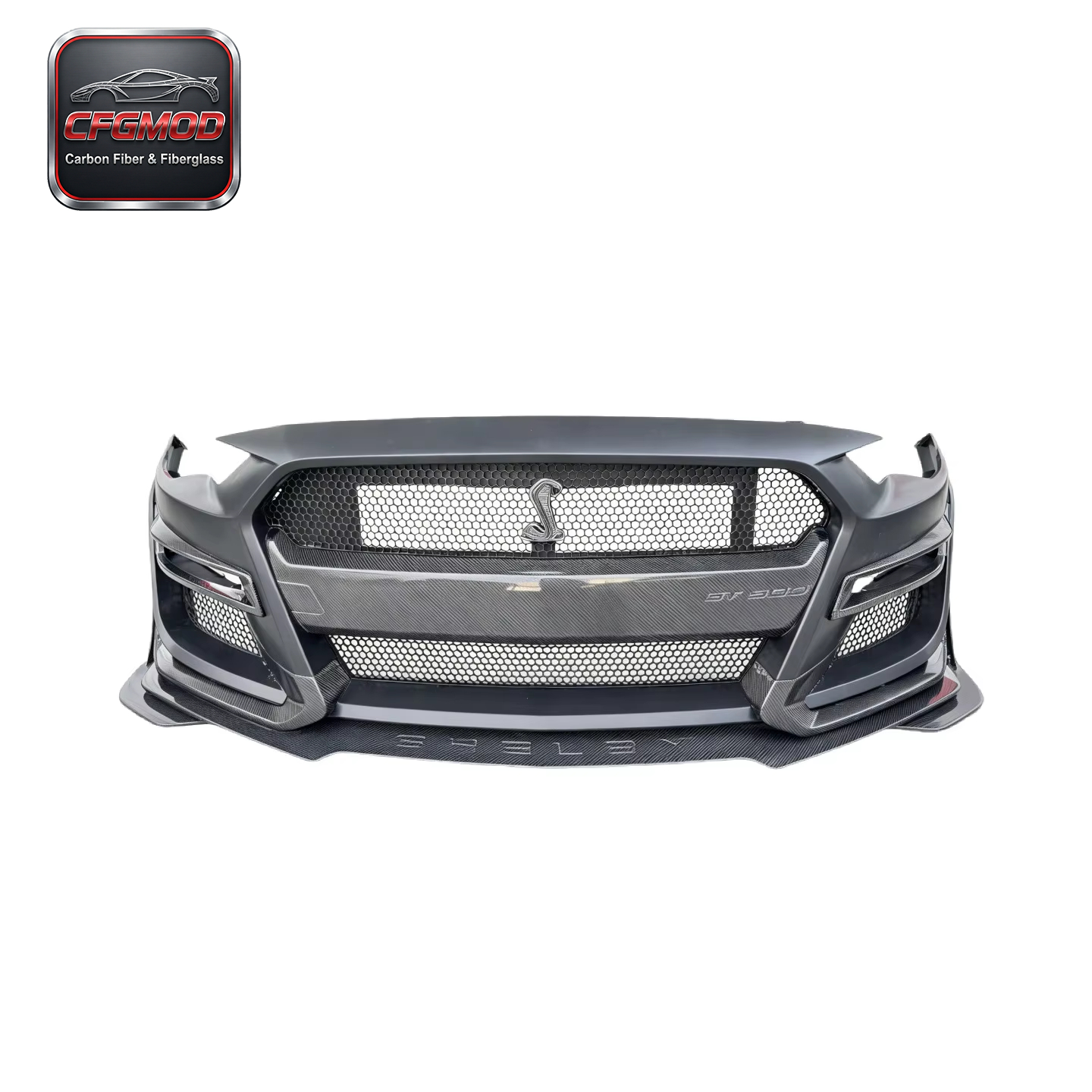 GT500 Style Semi-Carbon Fiber Front Bumper Assembly Kit for 2015-2022 Ford Mustang Tuning Parts — 4