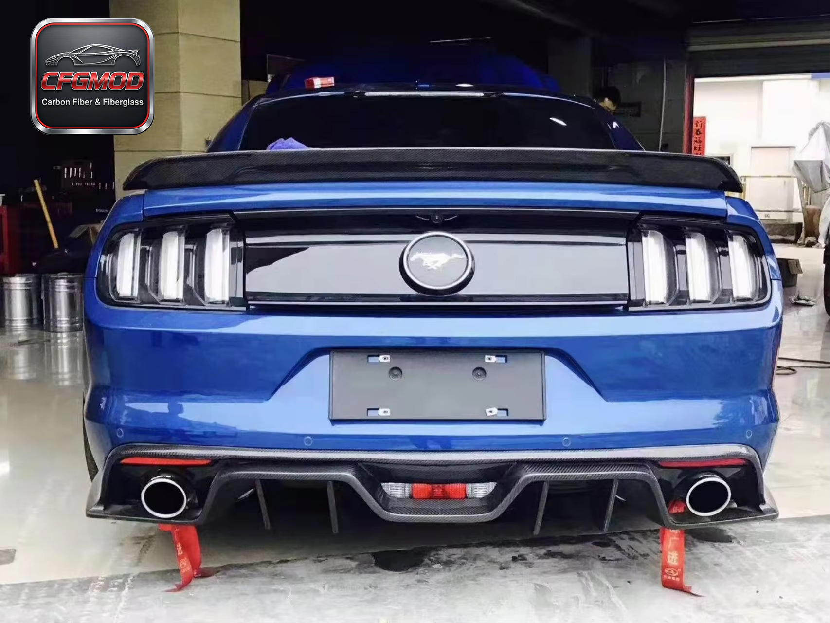AC Style Carbon Fiber Rear Bumper Lip Diffuser for 2015-2017 Ford Mustang Tuning Parts — 3