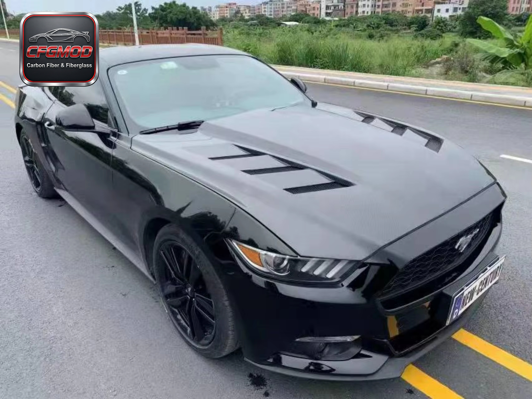 AC Style Carbon Fiber Rear Bumper Lip Diffuser for 2015-2017 Ford Mustang Tuning Parts — 2