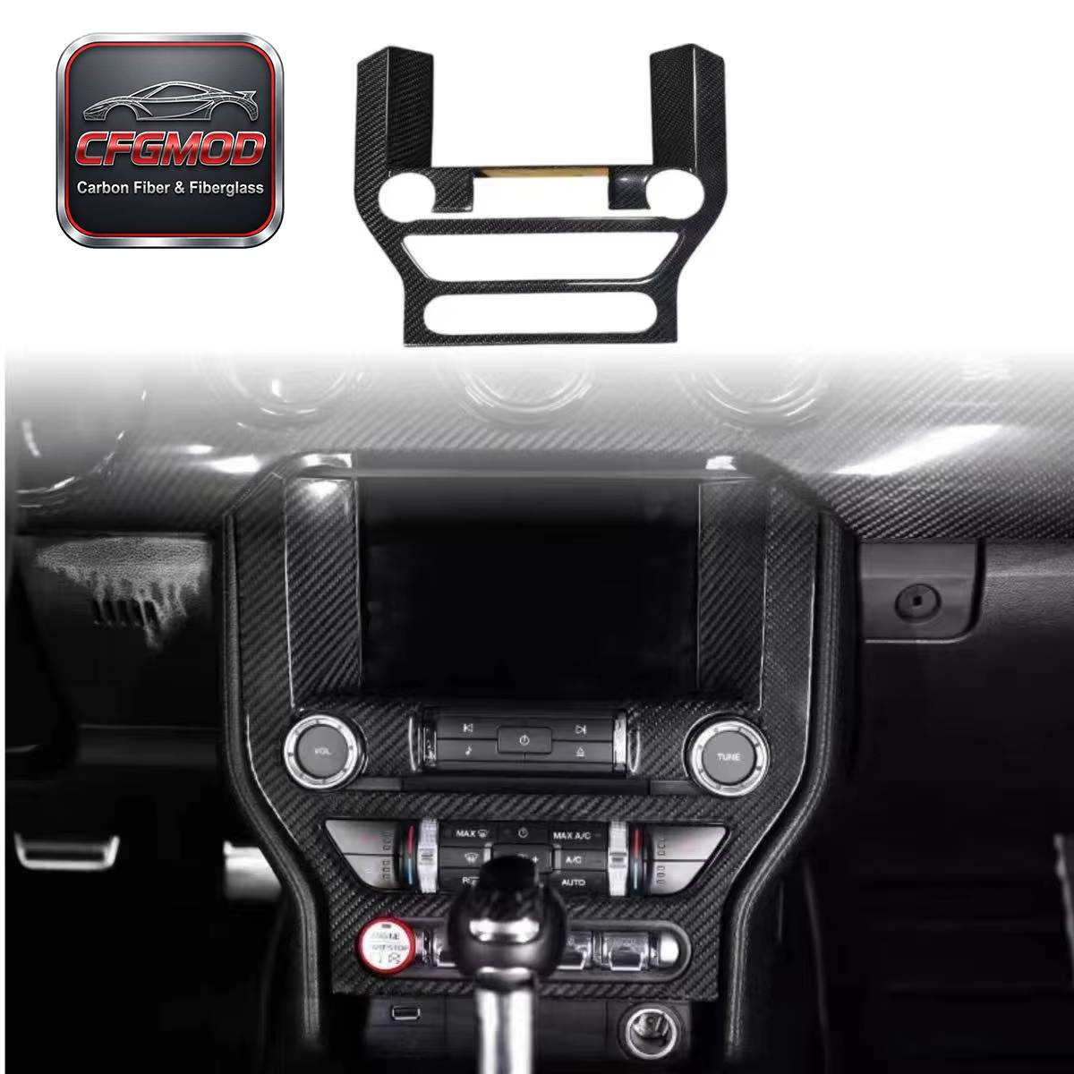 Adhesive Dry Carbon Stereo Radio Panel Cover for Ford Mustang 2015-2023 Interior Modification Parts — 2