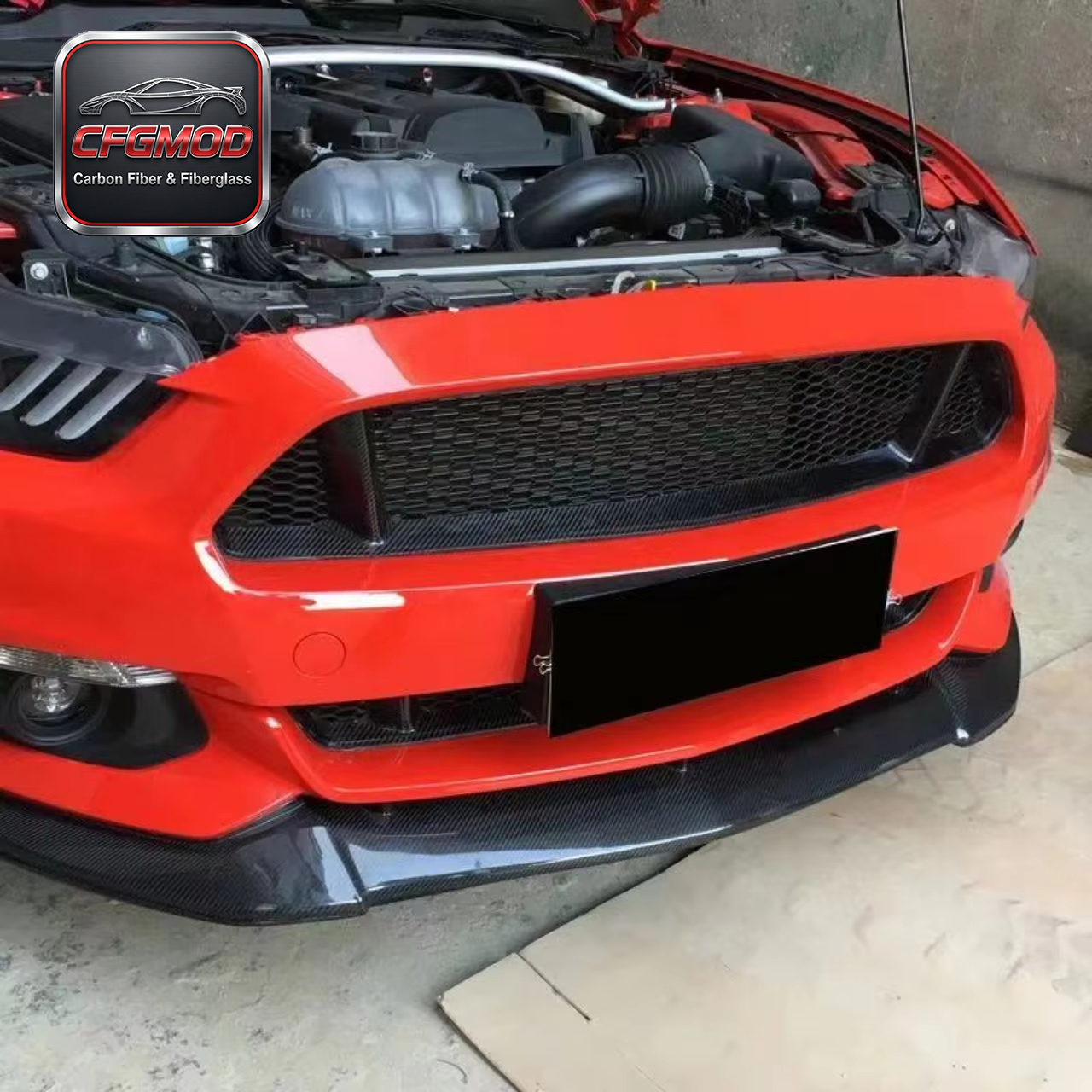 Carbon Fiber Front Bumper Upper and Lower Grille Set for 2015-2017 Ford Mustang Tuning Parts — 3