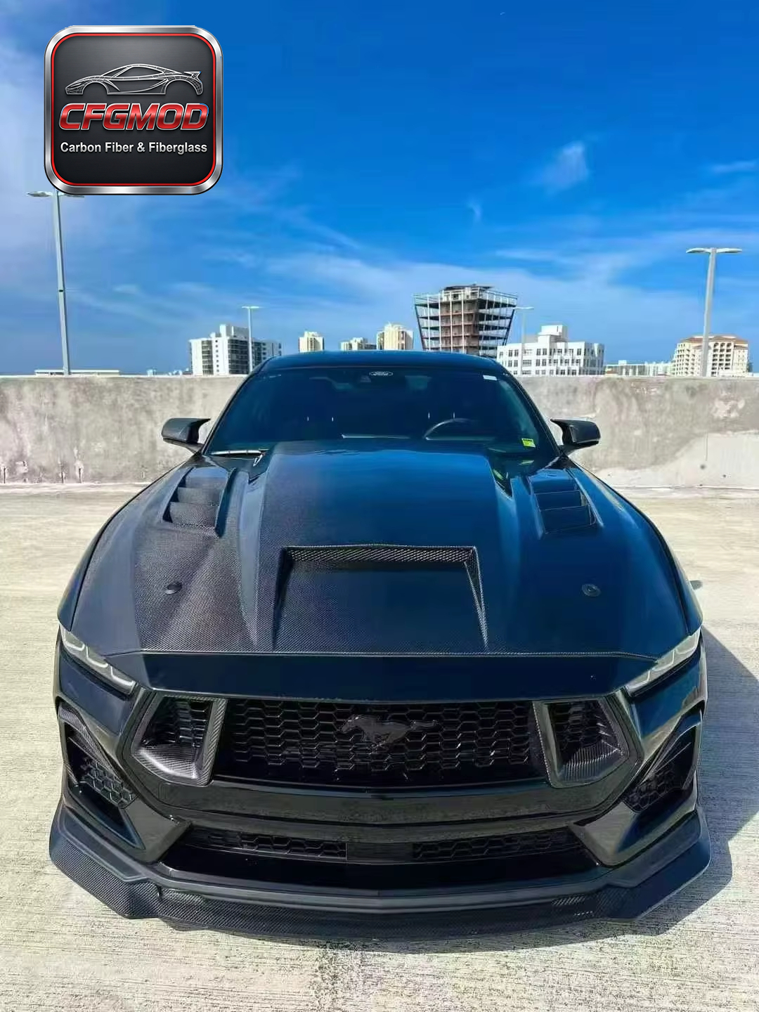 TF Style Vented Carbon Fiber Engine Hood Bonnet for 2024+ Ford Mustang S650 Tuning Parts — 1