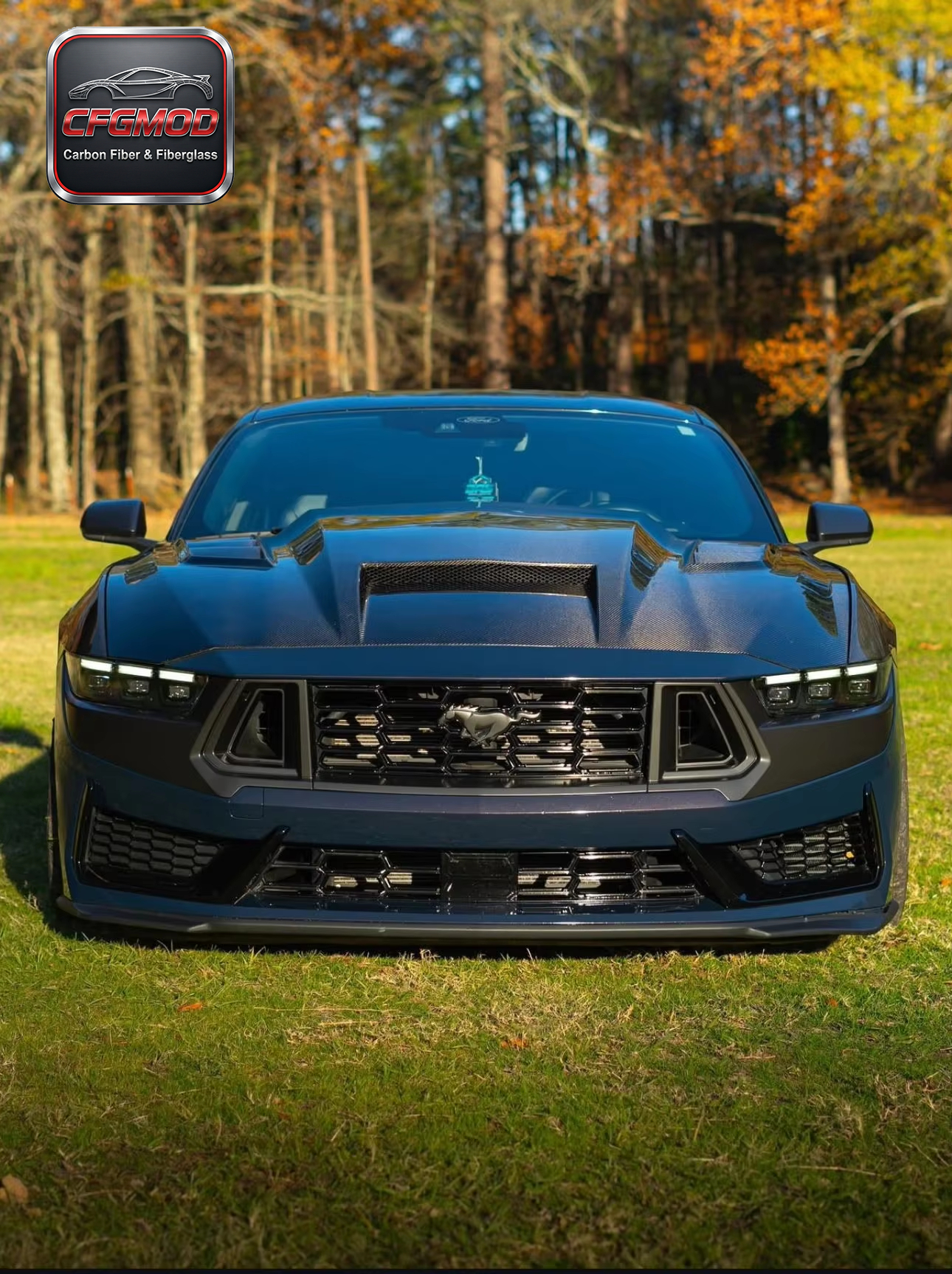 TF Style Vented Carbon Fiber Engine Hood Bonnet for 2024+ Ford Mustang S650 Tuning Parts — 2