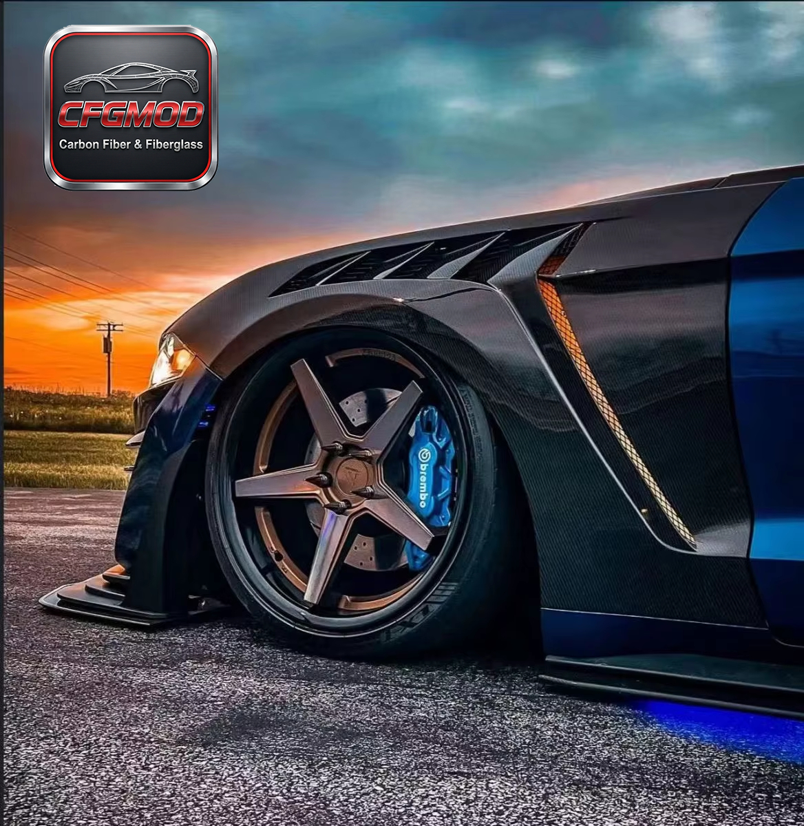 GTD Style Dry Carbon Fiber Resin Front Fenders for 2018-2022 Ford Mustang S550 — 2