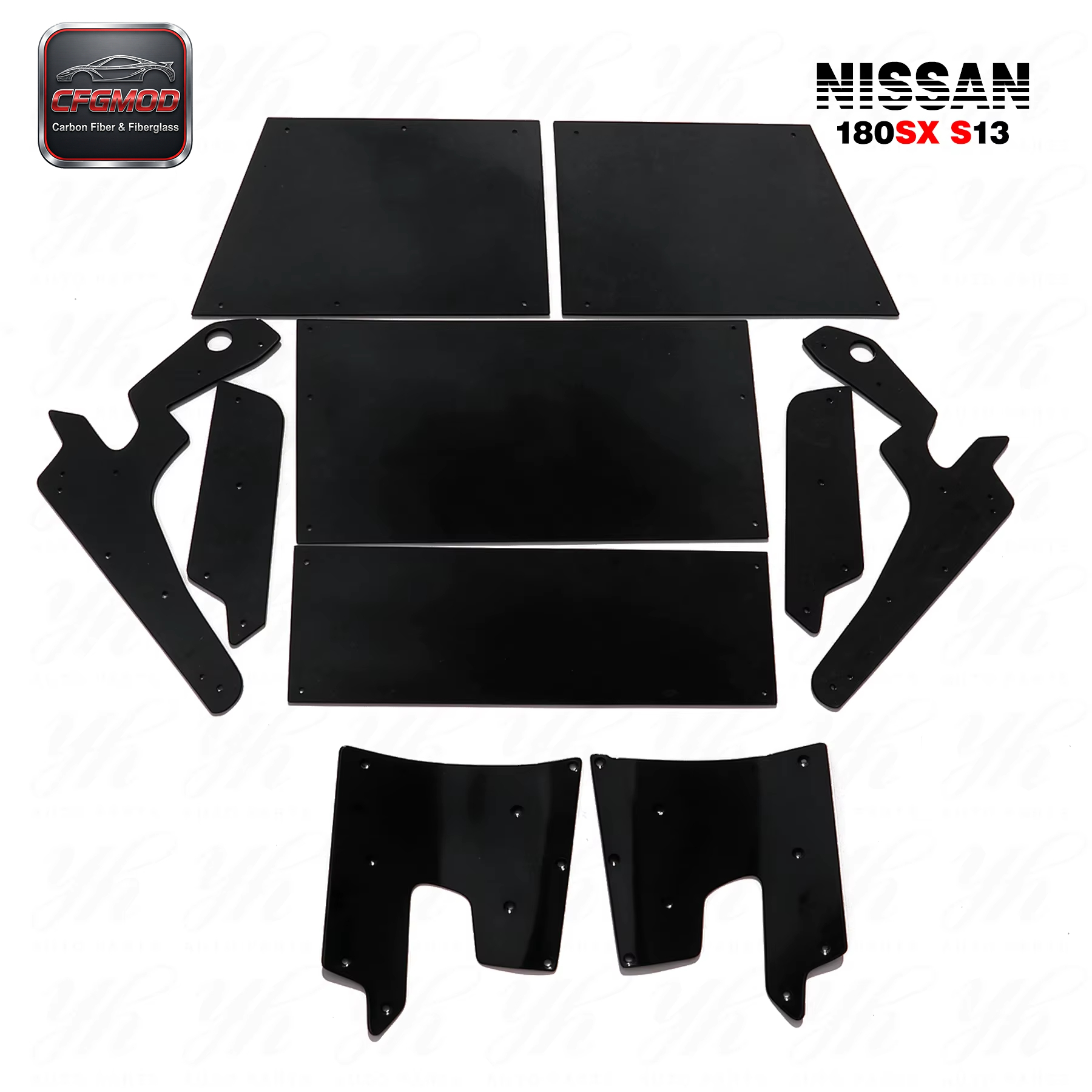FRP Glass Fiber Full Set Black High Gloss Bodykit 1989-1994 Nissan 180SX RPS13 Rocket Bunny RB V2 Rear Bumper + Side Canards + — 2