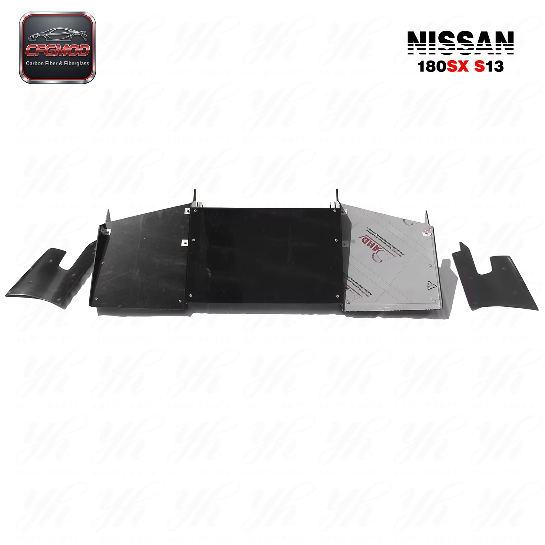 FRP Glass Fiber Full Set Black High Gloss Bodykit 1989-1994 Nissan 180SX RPS13 Rocket Bunny RB V2 Rear Bumper + Side Canards + — 5