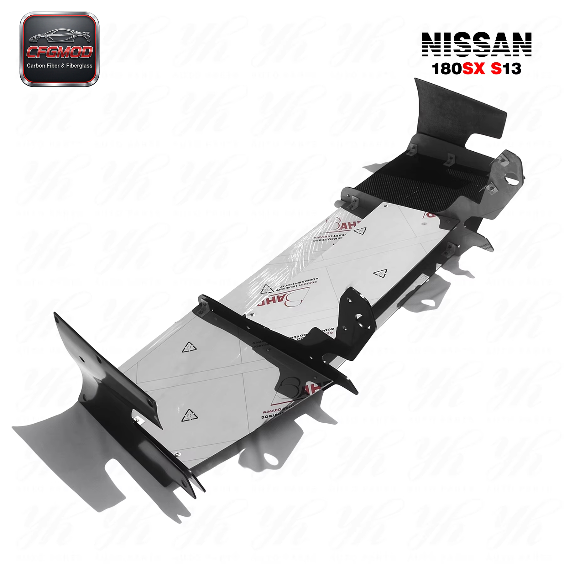 FRP Glass Fiber Full Set Black High Gloss Bodykit 1989-1994 Nissan 180SX RPS13 Rocket Bunny RB V2 Rear Bumper + Side Canards + — 6