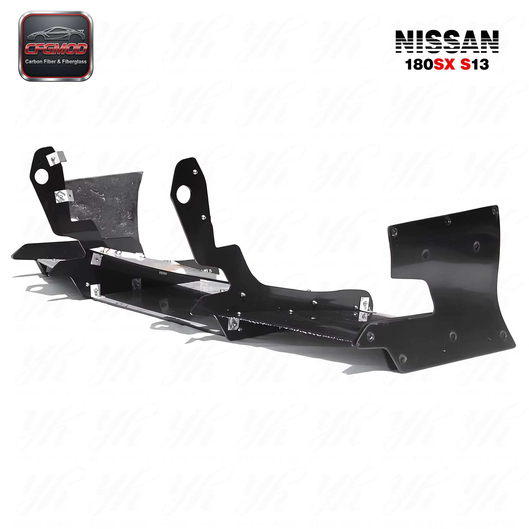 FRP Glass Fiber Full Set Black High Gloss Bodykit 1989-1994 Nissan 180SX RPS13 Rocket Bunny RB V2 Rear Bumper + Side Canards + — 7