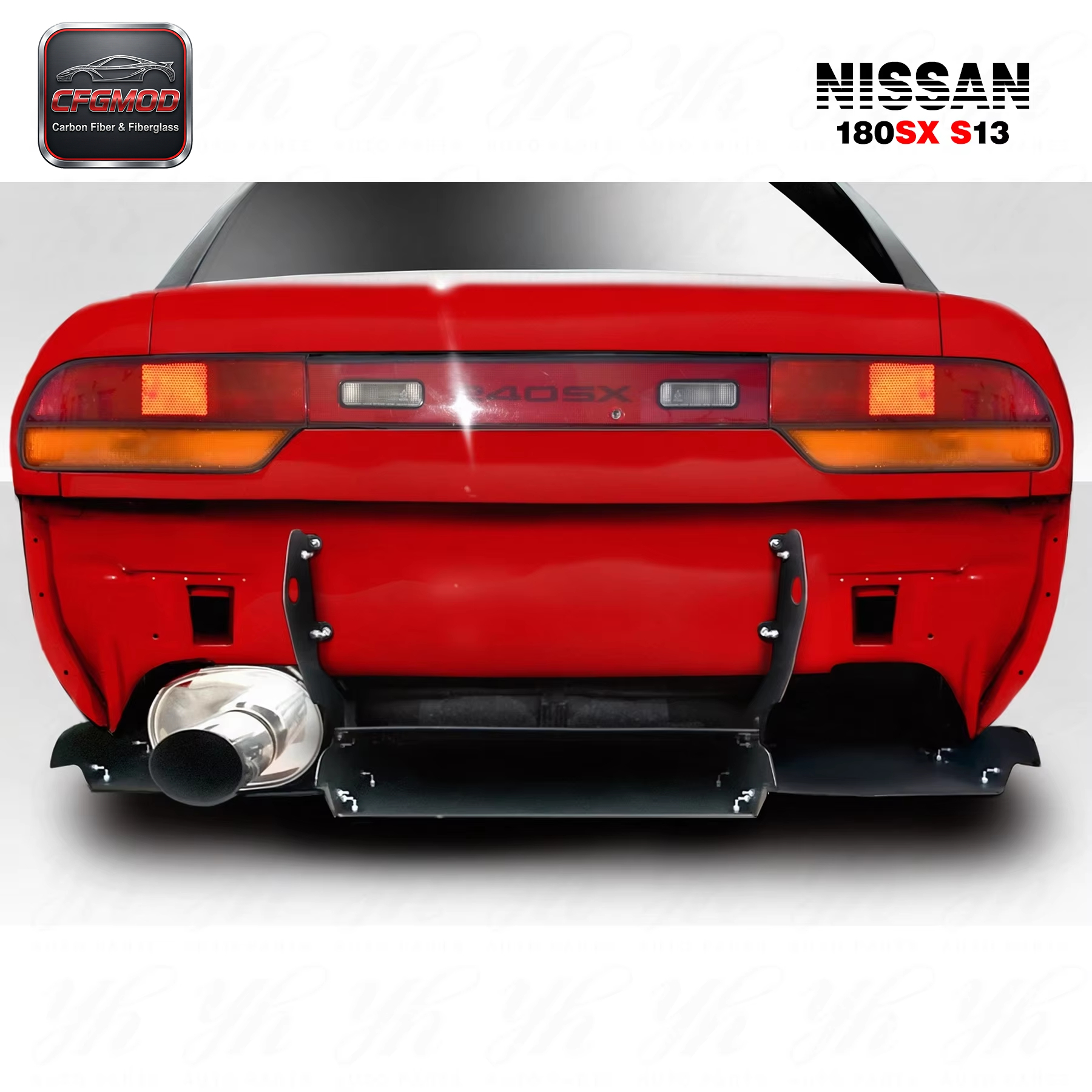 FRP Glass Fiber Full Set Black High Gloss Bodykit 1989-1994 Nissan 180SX RPS13 Rocket Bunny RB V2 Rear Bumper + Side Canards + — 8