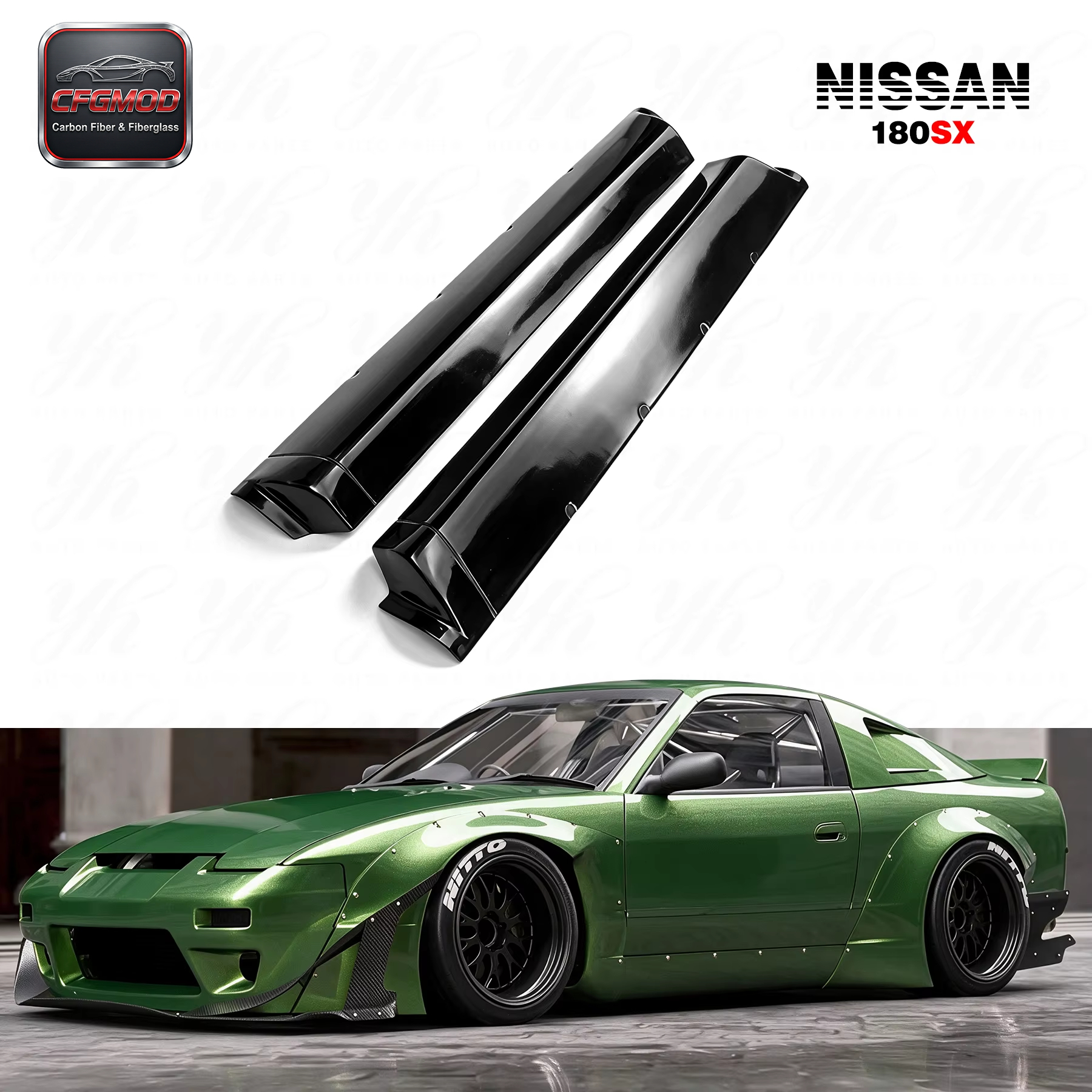 For 180SX RPS13 Rocket Bunny V2 Side Skirt FRP Glass Fiber — 1