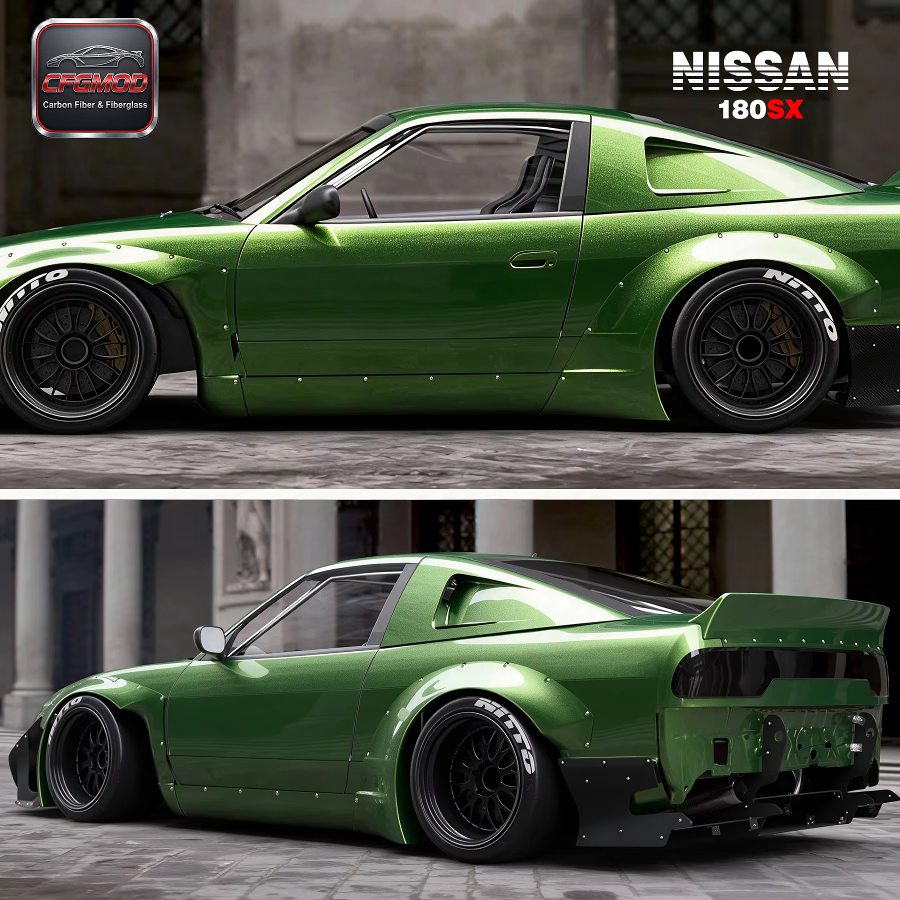 For 180SX RPS13 Rocket Bunny V2 Side Skirt FRP Glass Fiber — 5