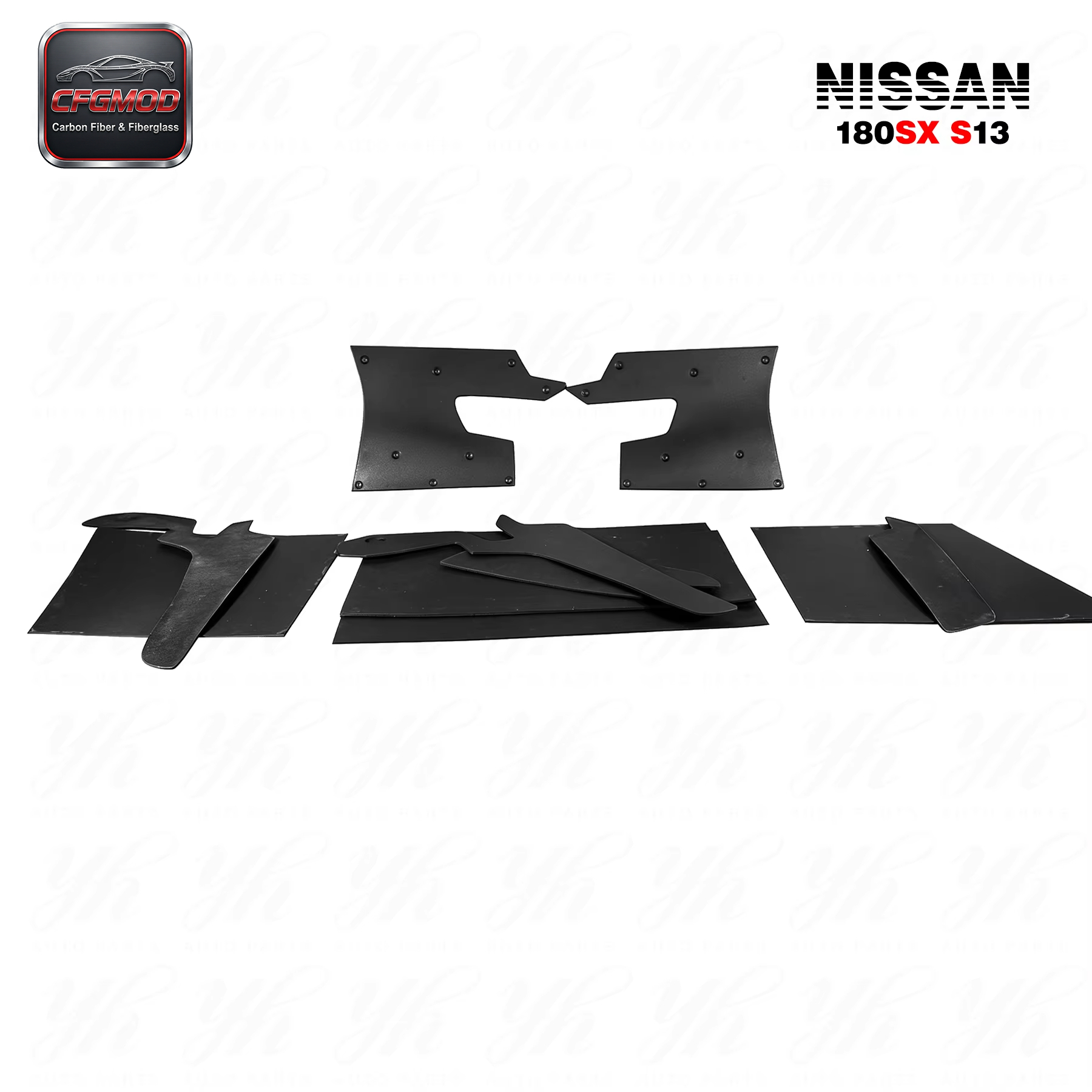 FRP Glass Fiber Full Set Black High Gloss Bodykit 1989-1994 Nissan 180SX RPS13 Rocket Bunny RB V2 Rear Bumper + Side Canards + — 3