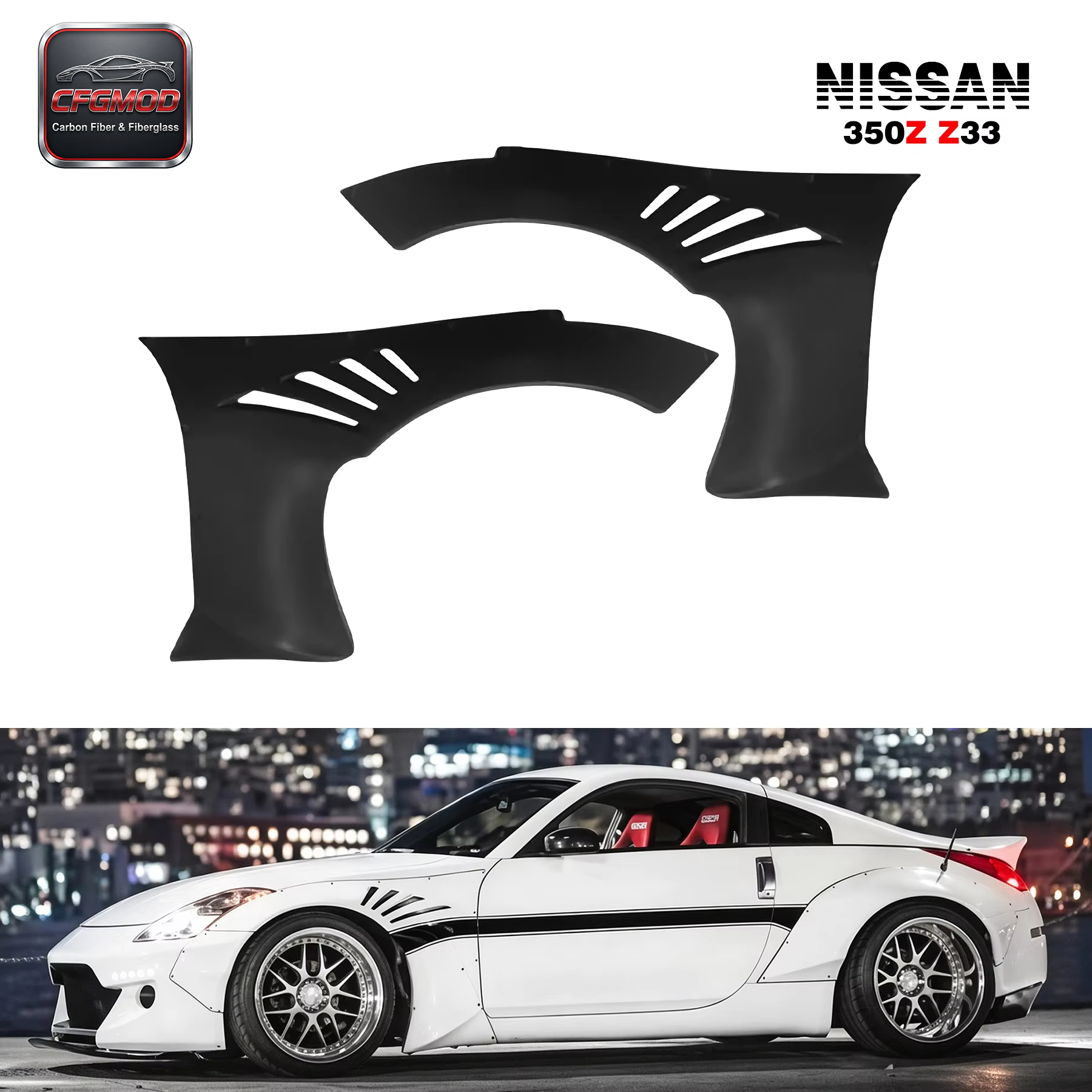 FRP Auto Parts for 350Z Rocket Bunny Style Front Fender (Pair)-High Glossy Finish Excellent Fitment — 1