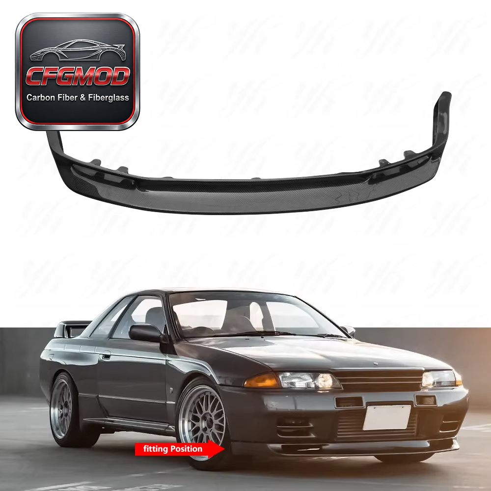 for 1989-1995 Skyline R32 GTR BNR32 JUN Style Front Bumper Lip Splitter (GTR Only) Carbon Fiber Black Glossy Matte — 2