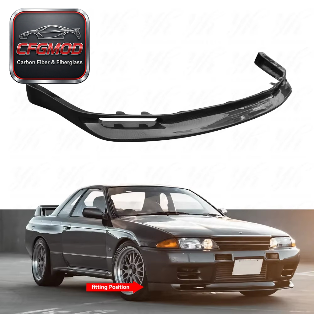 for 1989-1995 Skyline R32 GTR BNR32 JUN Style Front Bumper Lip Splitter (GTR Only) Carbon Fiber Black Glossy Matte — 3