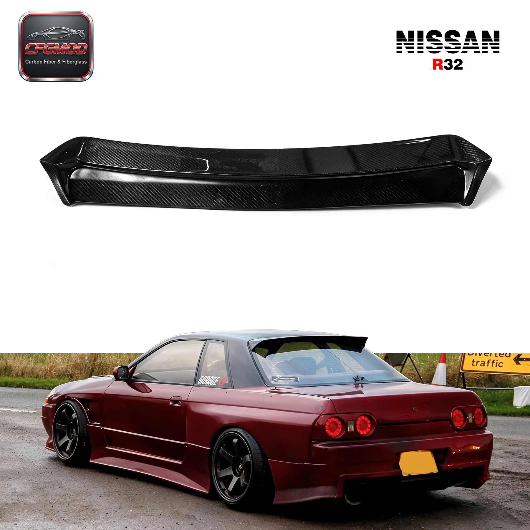 Carbon Fiber CF Rear Roof Spoiler Wing Ducktail Fit for 1989-1994 Skyline R32 GTS GTR Dmax DM Style — 2