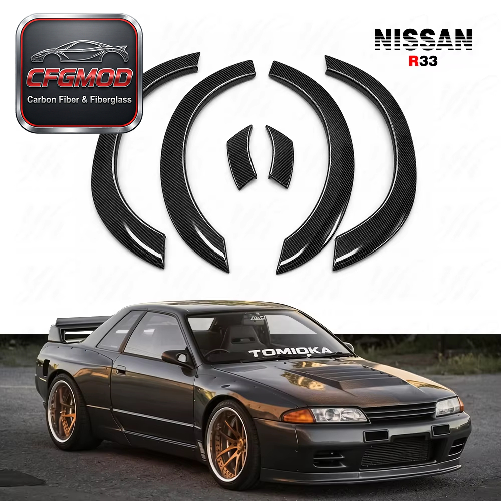 Carbon Fiber CF Wheel Arches Extensions Eyebrow for Skyline R33 GTST/GTR Nisom NI 400R Style — 1