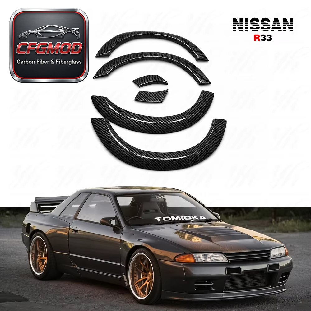Carbon Fiber CF Wheel Arches Extensions Eyebrow for Skyline R33 GTST/GTR Nisom NI 400R Style — 2