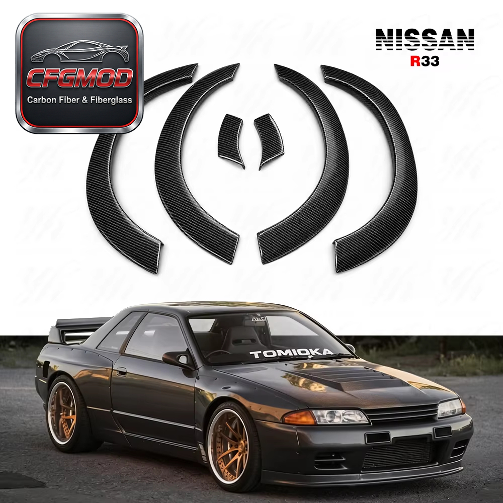 Carbon Fiber CF Wheel Arches Extensions Eyebrow for Skyline R33 GTST/GTR Nisom NI 400R Style — 3