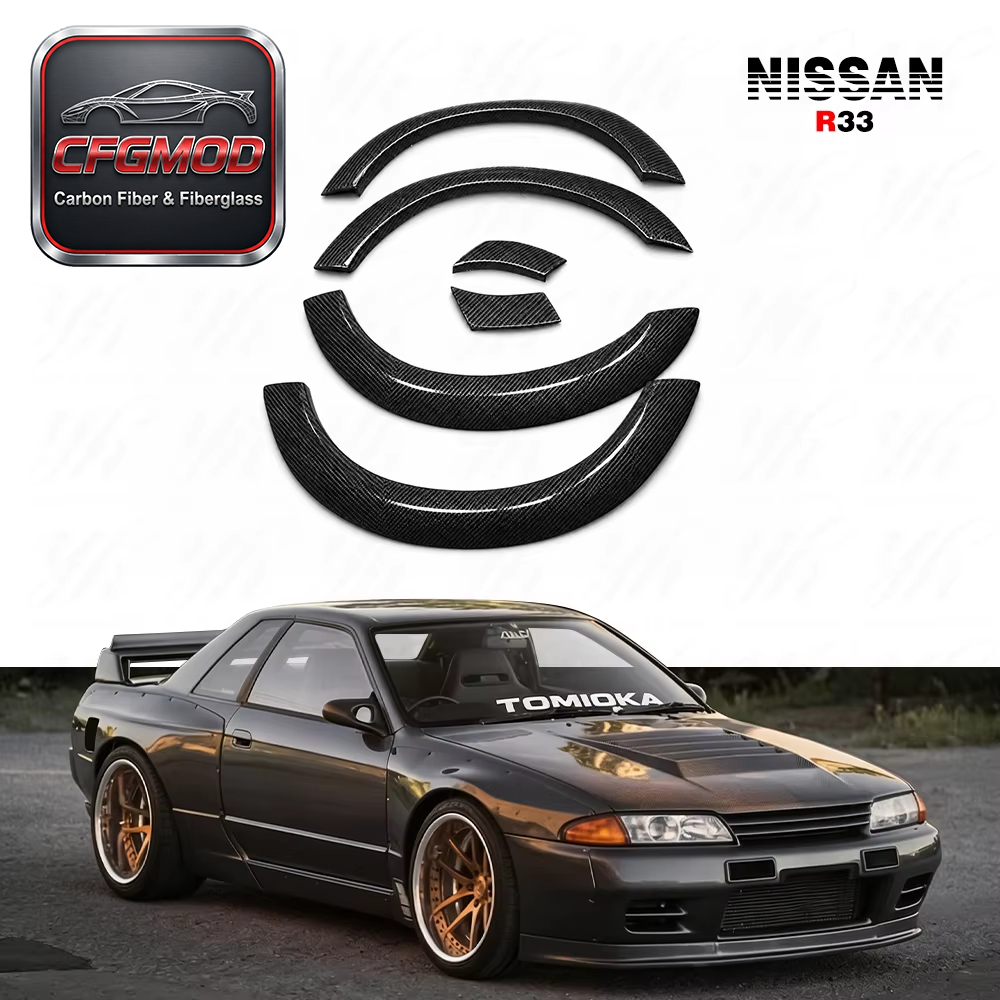Carbon Fiber CF Wheel Arches Extensions Eyebrow for Skyline R33 GTST/GTR Nisom NI 400R Style — 4