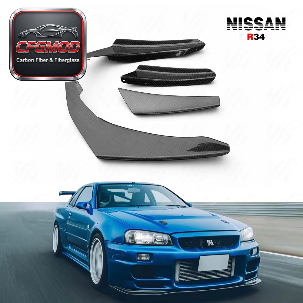 For Skylline R34 GTR OEM Front Bumper Canard 4pcs Carbon Fiber — 2