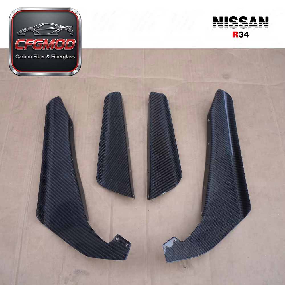 For Skylline R34 GTR OEM Front Bumper Canard 4pcs Carbon Fiber — 4