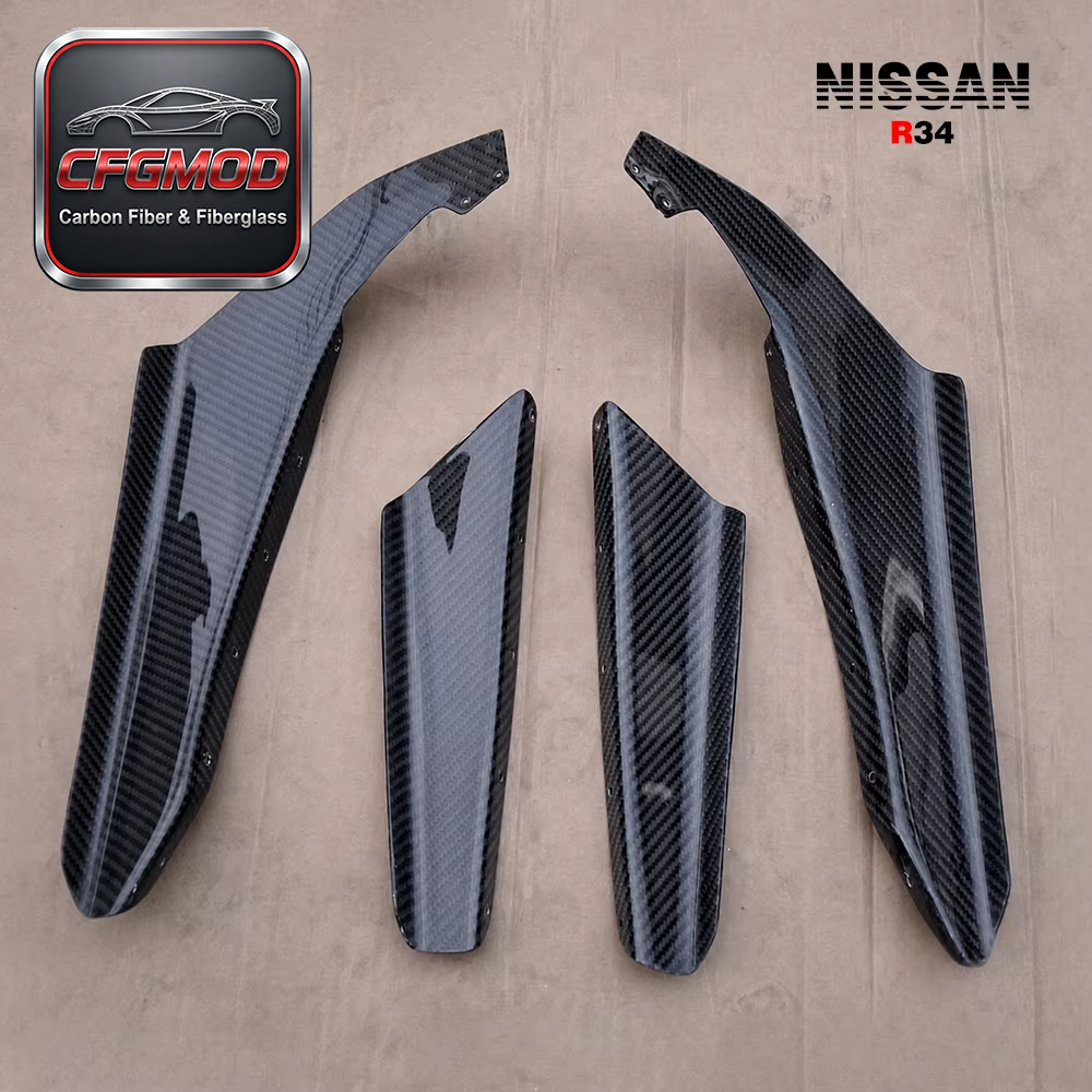 For Skylline R34 GTR OEM Front Bumper Canard 4pcs Carbon Fiber — 5