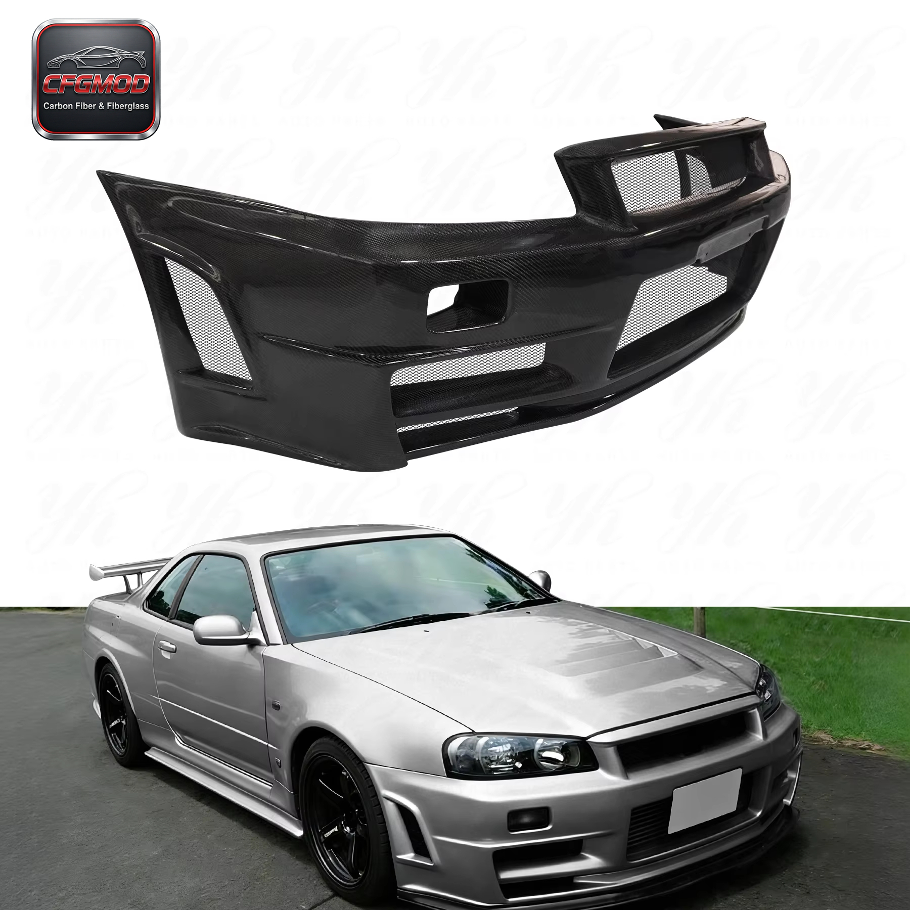 Black Carbon Fiber Front Bumper for Skyline R34 GTR Z-Tune Type with 100% Fitment — 1