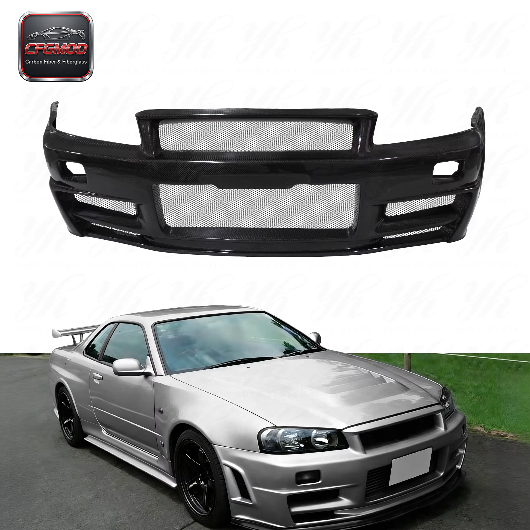 Black Carbon Fiber Front Bumper for Skyline R34 GTR Z-Tune Type with 100% Fitment — 2