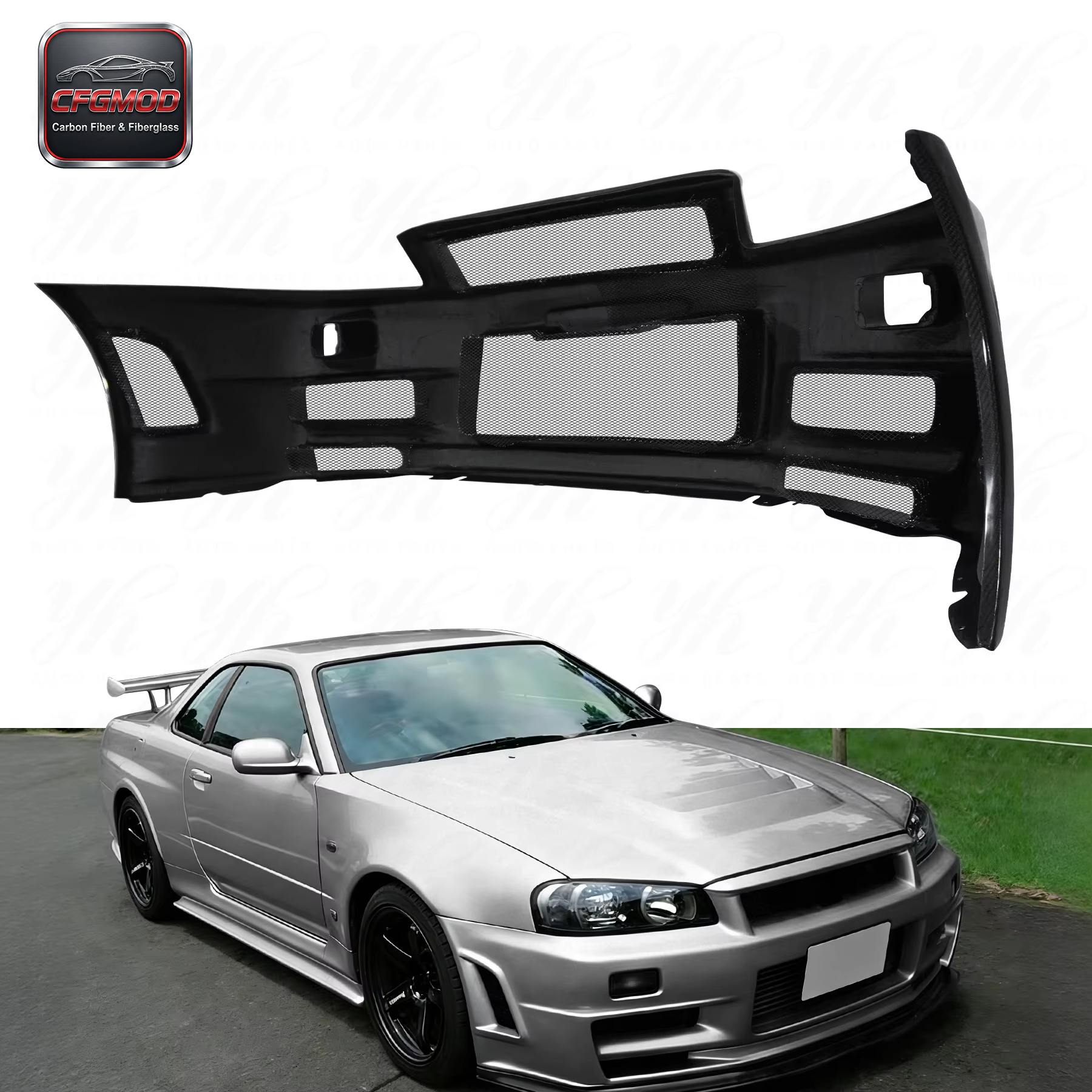 Black Carbon Fiber Front Bumper for Skyline R34 GTR Z-Tune Type with 100% Fitment — 3