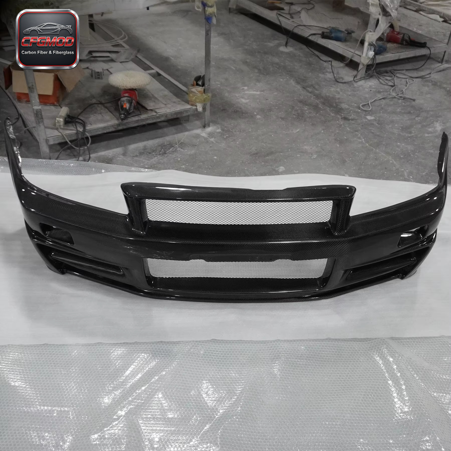 Black Carbon Fiber Front Bumper for Skyline R34 GTR Z-Tune Type with 100% Fitment — 5