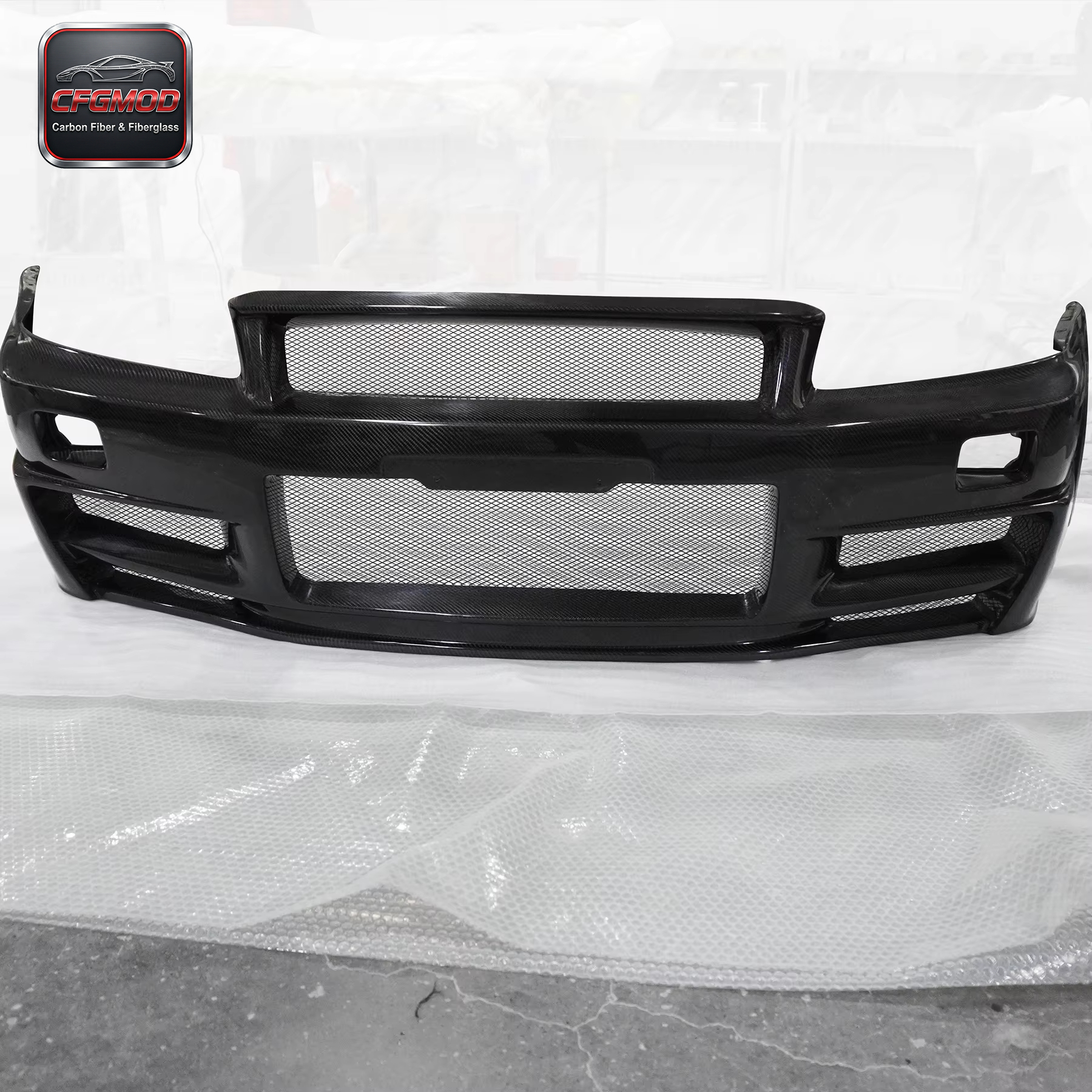 Black Carbon Fiber Front Bumper for Skyline R34 GTR Z-Tune Type with 100% Fitment — 7