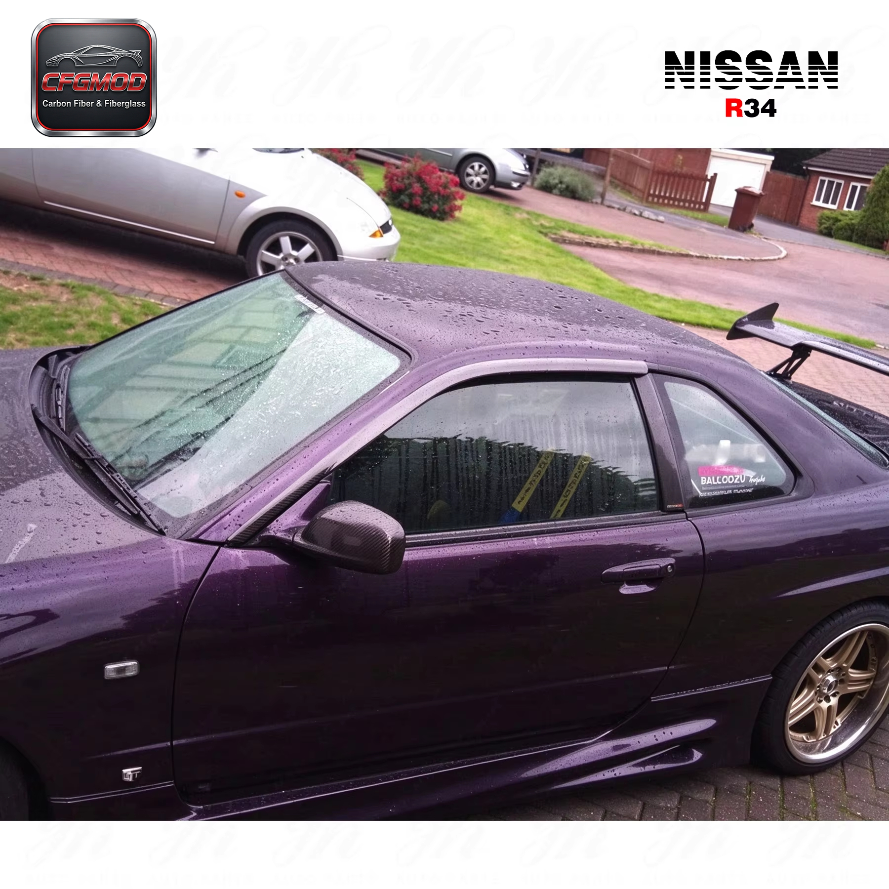 Carbon Fiber Car Wind Deflector (Pair) 2Pcs Black for Nissan Skyline R34 GT-R with Easy Installation — 4