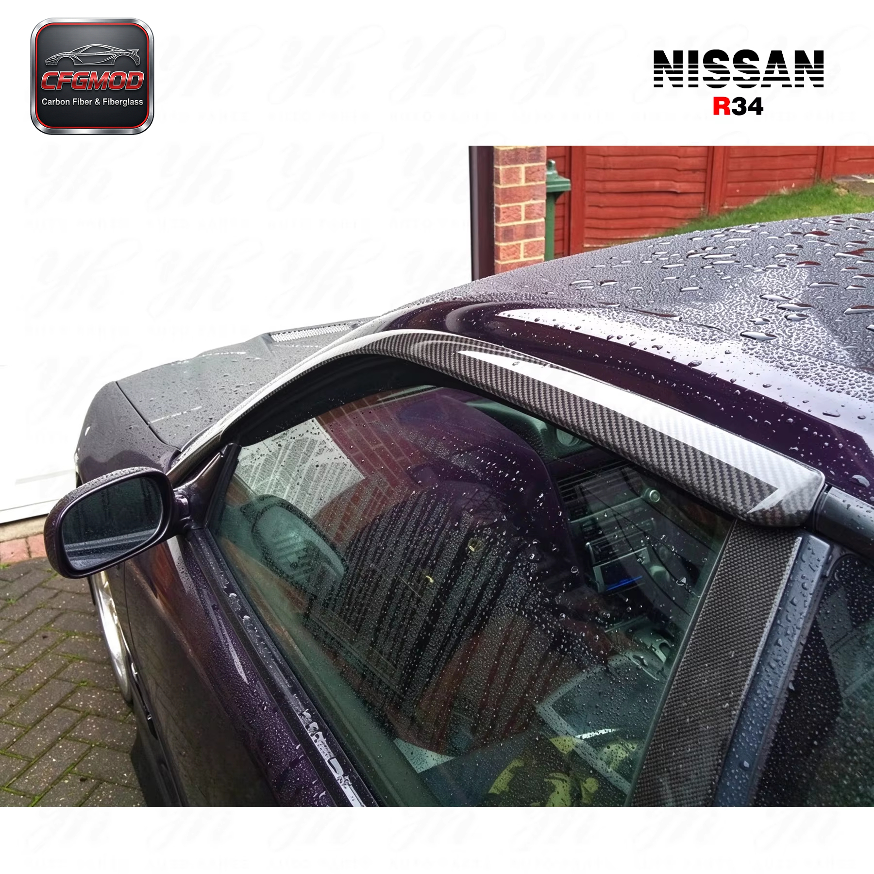 Carbon Fiber Car Wind Deflector (Pair) 2Pcs Black for Nissan Skyline R34 GT-R with Easy Installation — 5