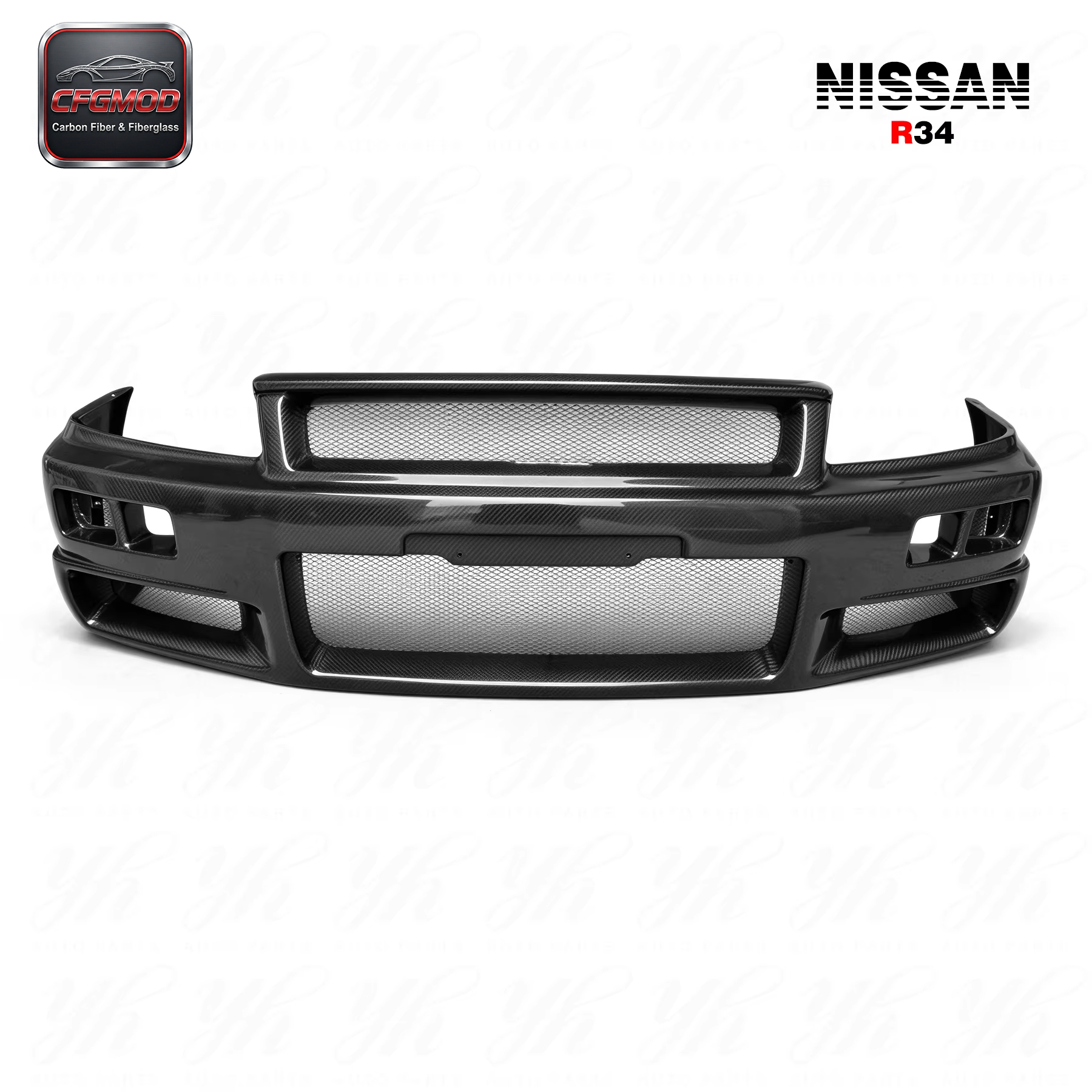 For CF 1999-2002 Skyline R34 GTR NI Style Front Bumper Carbon Fiber — 5